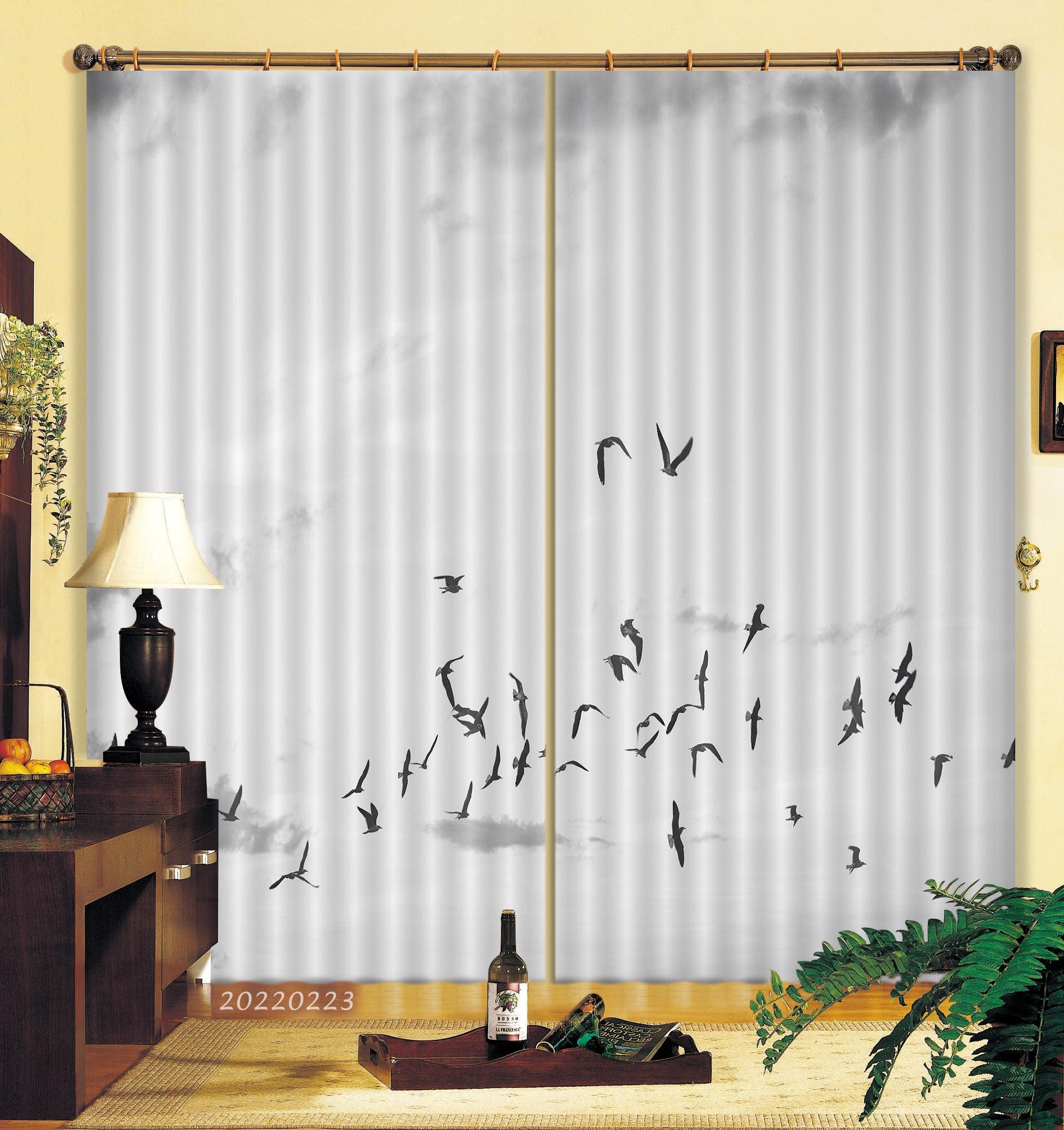 3D Cloudy Bird Pattern Curtains and Drapes GD 2381- Jess Art Decoration