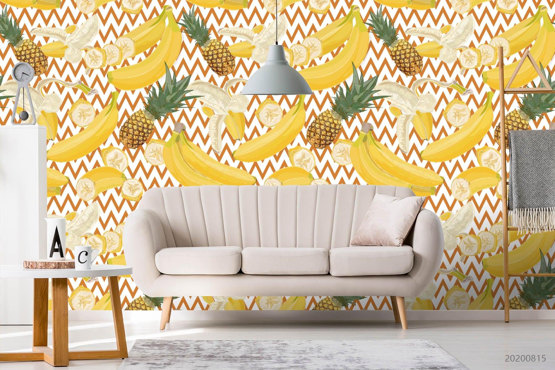 3D Cartoon Banana Pineapple Fruity Geometric Wall Mural Wallpaper LXL 1040- Jess Art Decoration