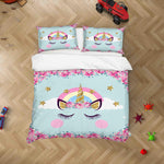 3D Blue Floral Rainbow Unicorn Quilt Cover Set Bedding Set Pillowcases 86- Jess Art Decoration