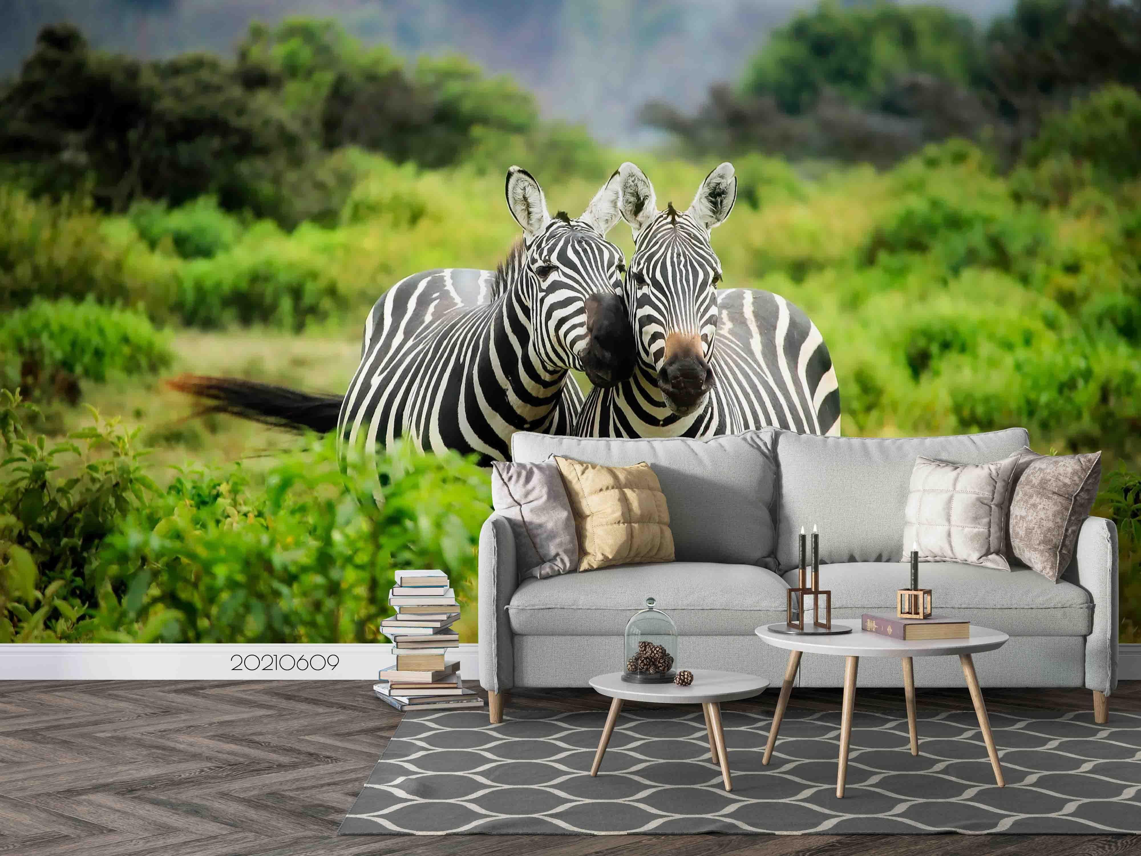 3D Grassland Zebra Wall Mural Wallpaper SWW1733- Jess Art Decoration