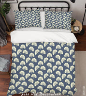 3D Vintage White Ginkgo Biloba Leaves Plant Pattern Blue Quilt Cover Set Bedding Set Duvet Cover Pillowcases LXL- Jess Art Decoration