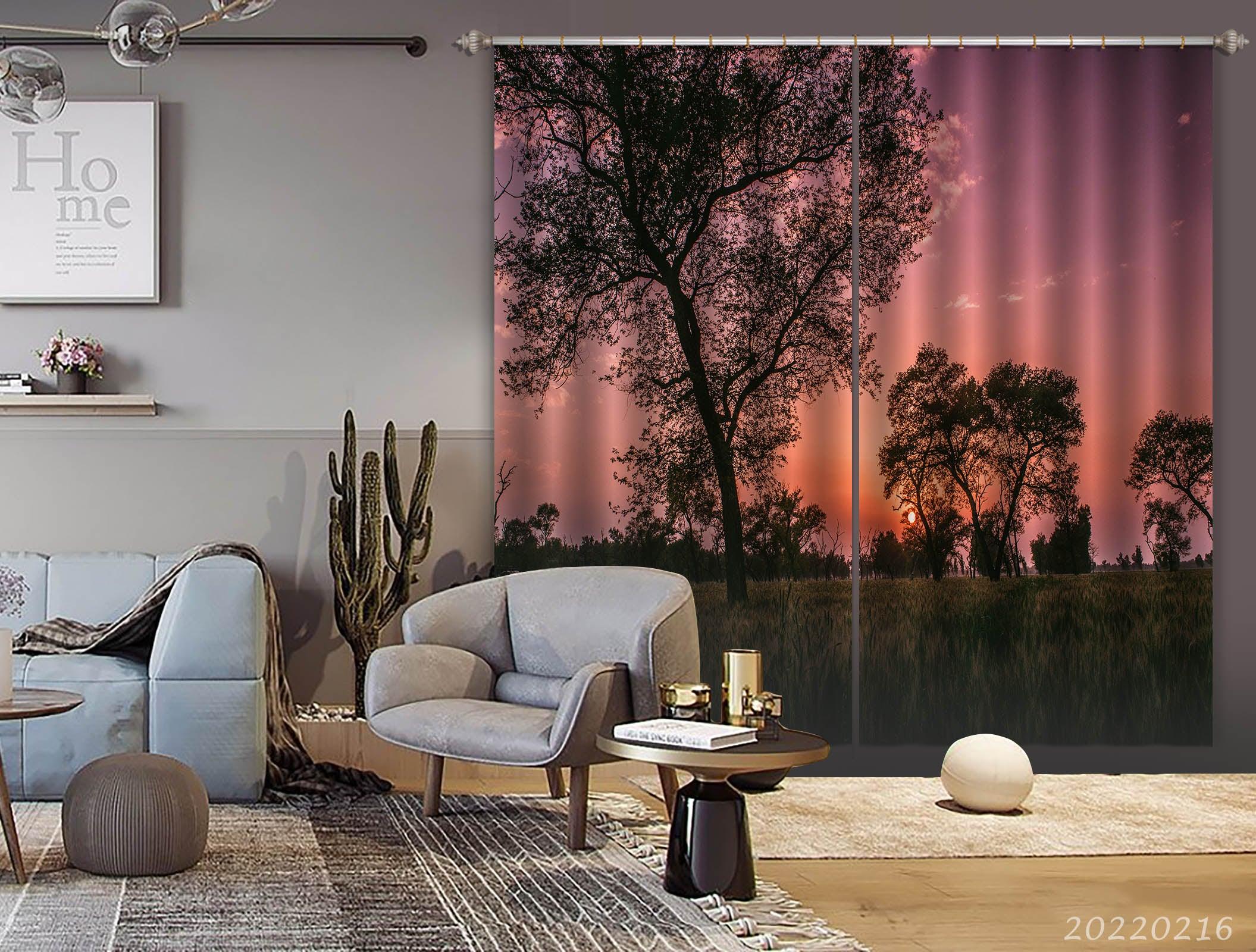 3D Field Plant Tree Sunrise View Curtains and Drapes GD 2336- Jess Art Decoration