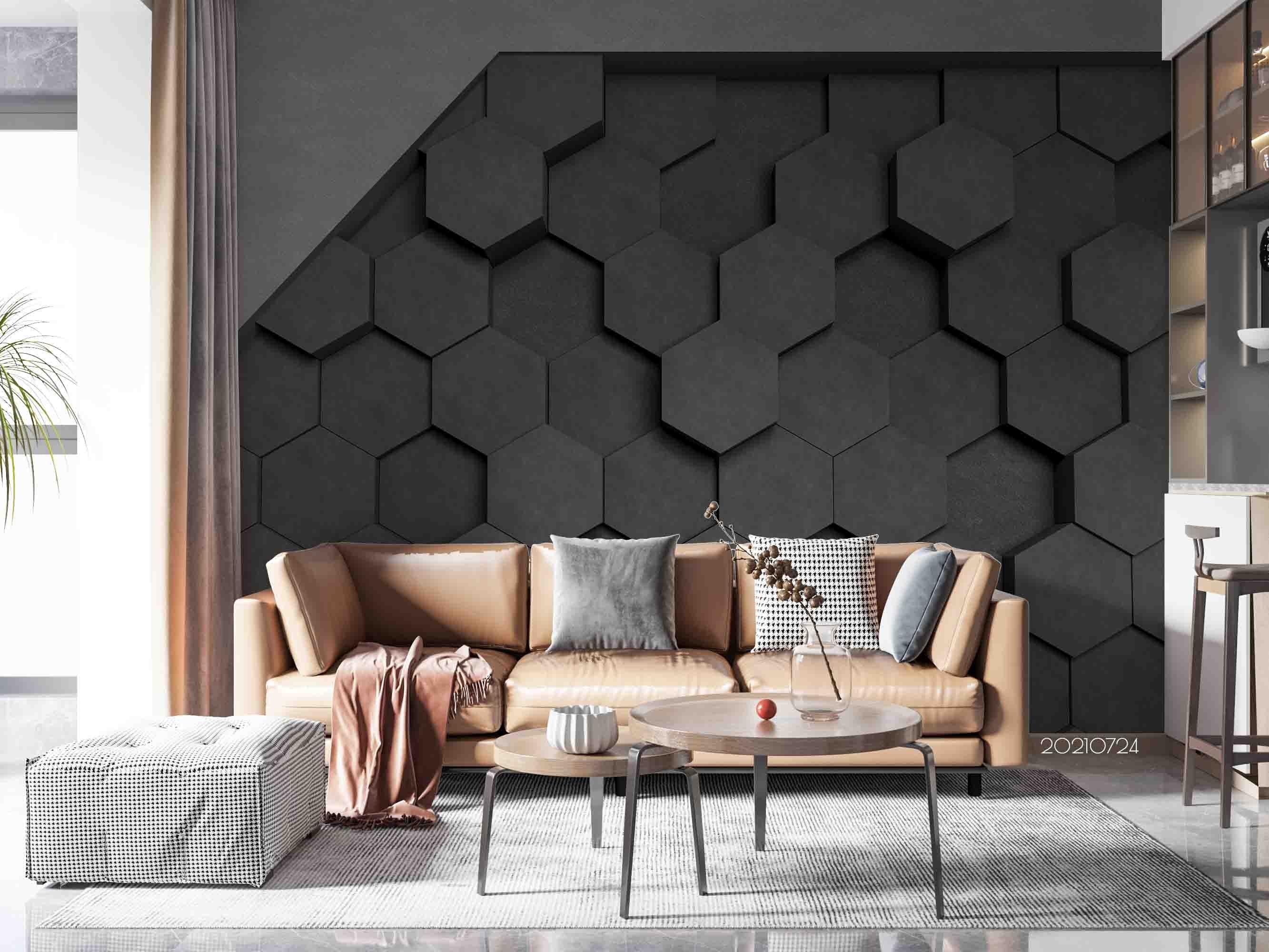 3D Black Geometry Hexagonal Wall Mural Wallpaper SWW3638- Jess Art Decoration