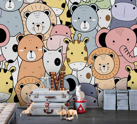 3D Cartoon Color Animal Wall Mural Wallpaper A182 LQH- Jess Art Decoration