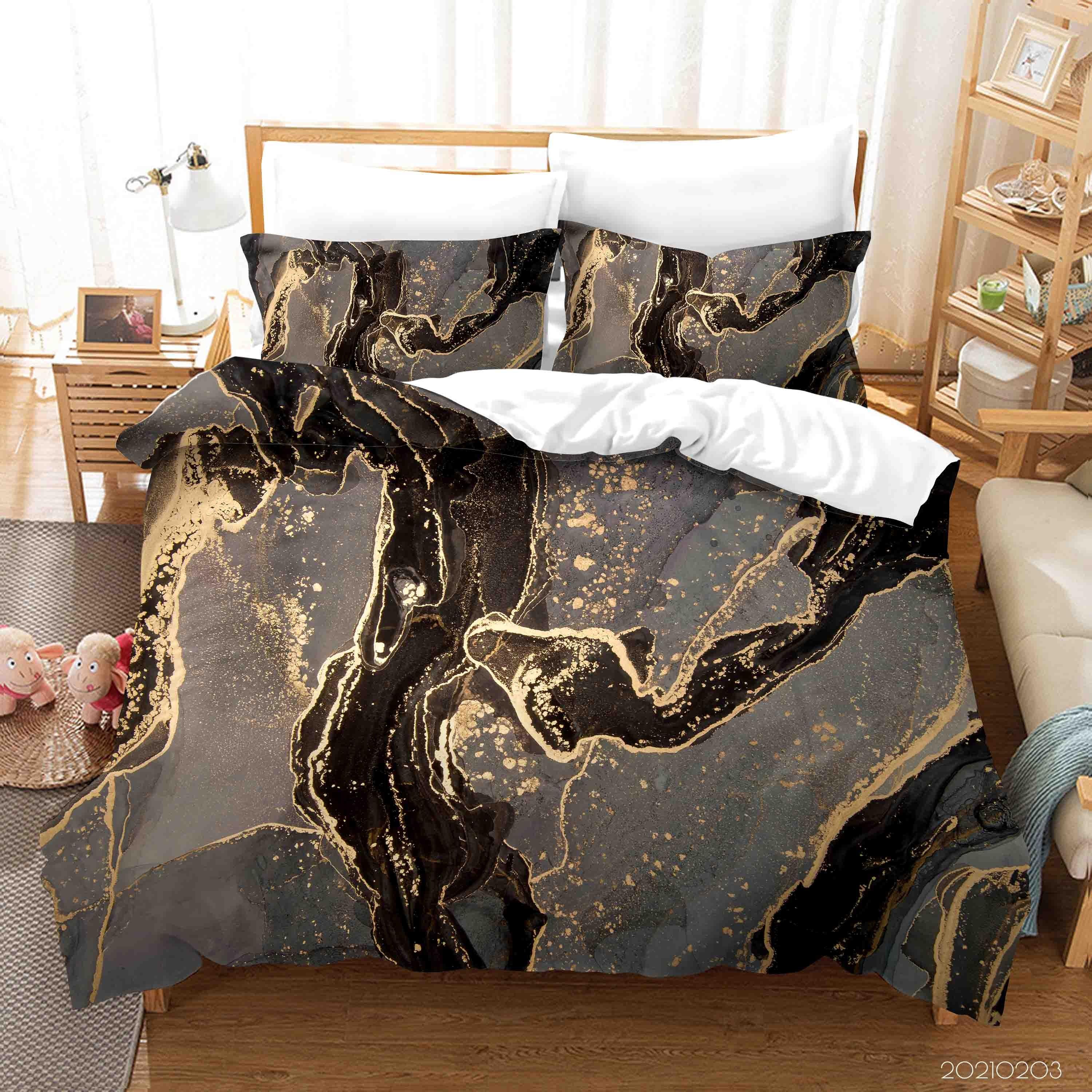 3D Abstract Golden Marble Texture Quilt Cover Set Bedding Set Duvet Cover Pillowcases 62- Jess Art Decoration