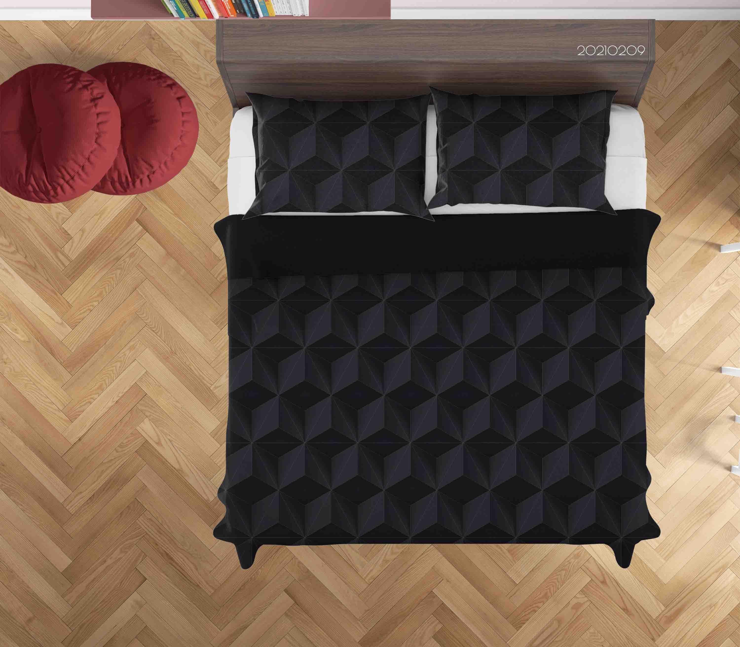3D Abstract Black Geometric Pattern Quilt Cover Set Bedding Set Duvet Cover Pillowcases 274- Jess Art Decoration