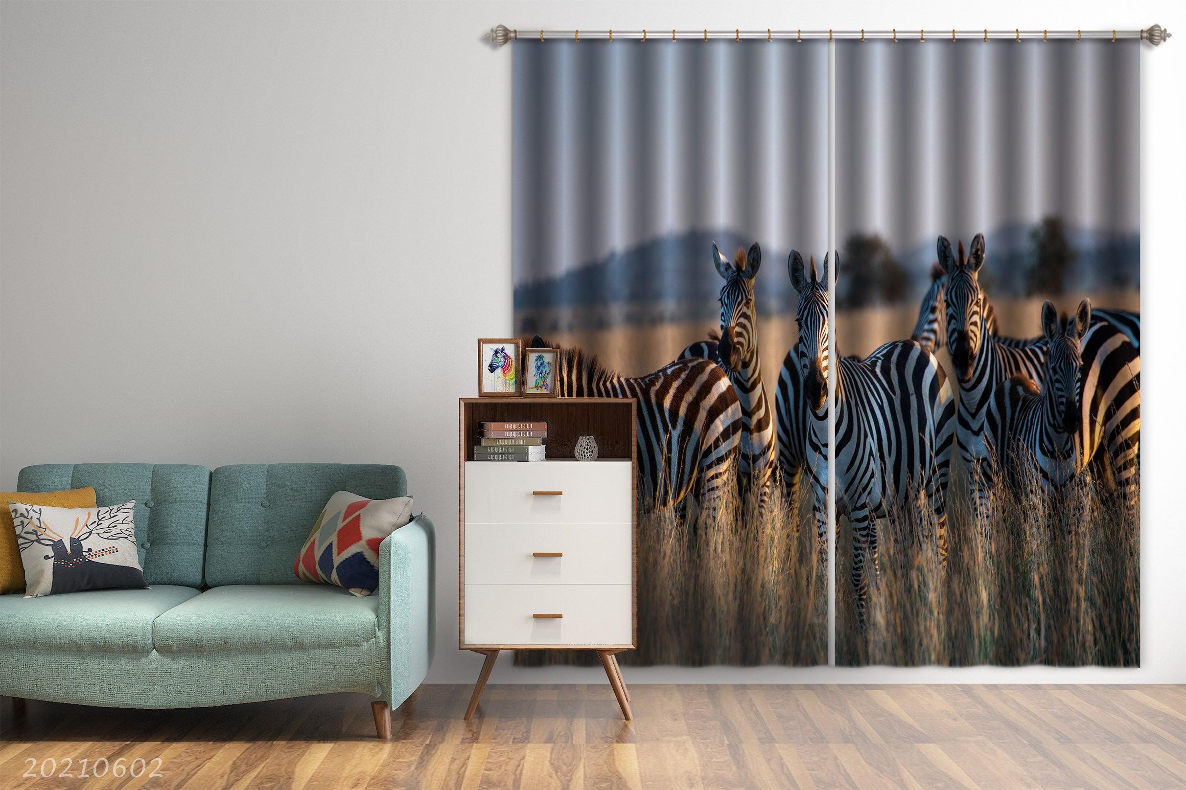 3D Zebra Prairie Scenery Curtains and Drapes GD 611- Jess Art Decoration