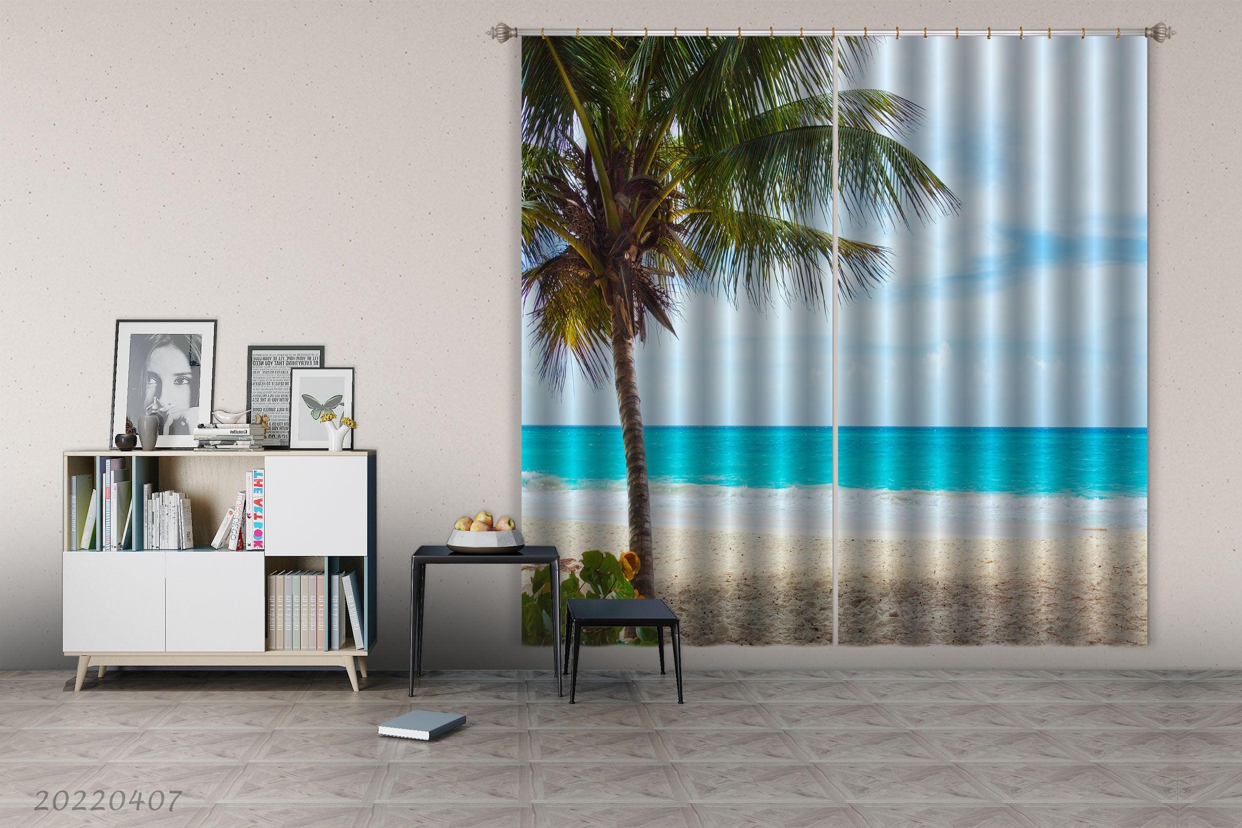 3D Landscape Ocean Beach Skyline Tree Curtains and Drapes GD 3570- Jess Art Decoration