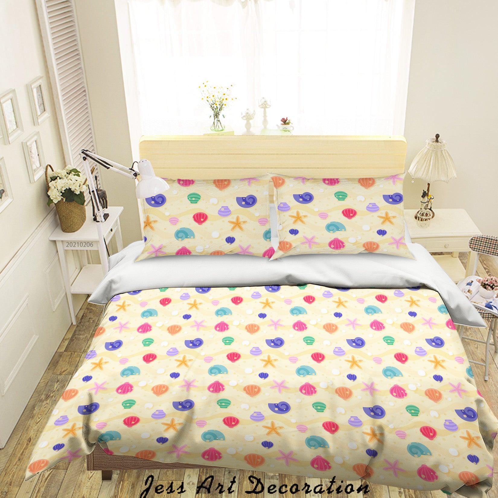 3D Hand Drawn Color Starfish Shell Quilt Cover Set Bedding Set Duvet Cover Pillowcases 115- Jess Art Decoration