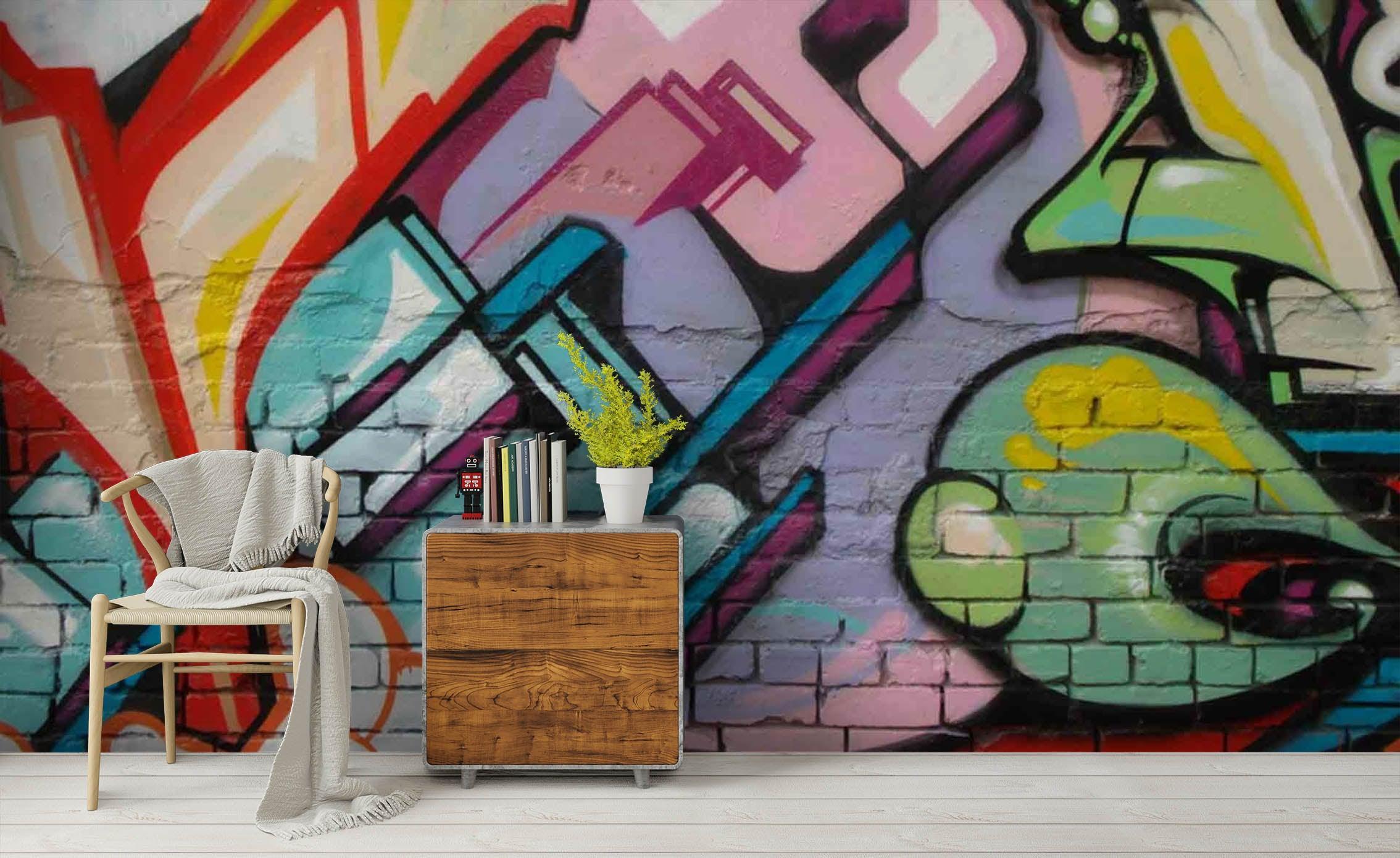 3D Kerbside Brick Wall Color Graffiti Art Wall Mural Wallpaper ZY D13- Jess Art Decoration