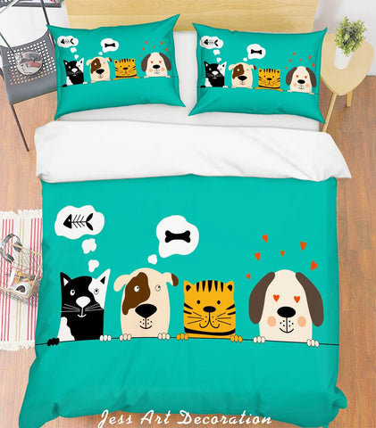 3D Color Dog Green Background Quilt Cover Set Bedding Set Pillowcases  6- Jess Art Decoration
