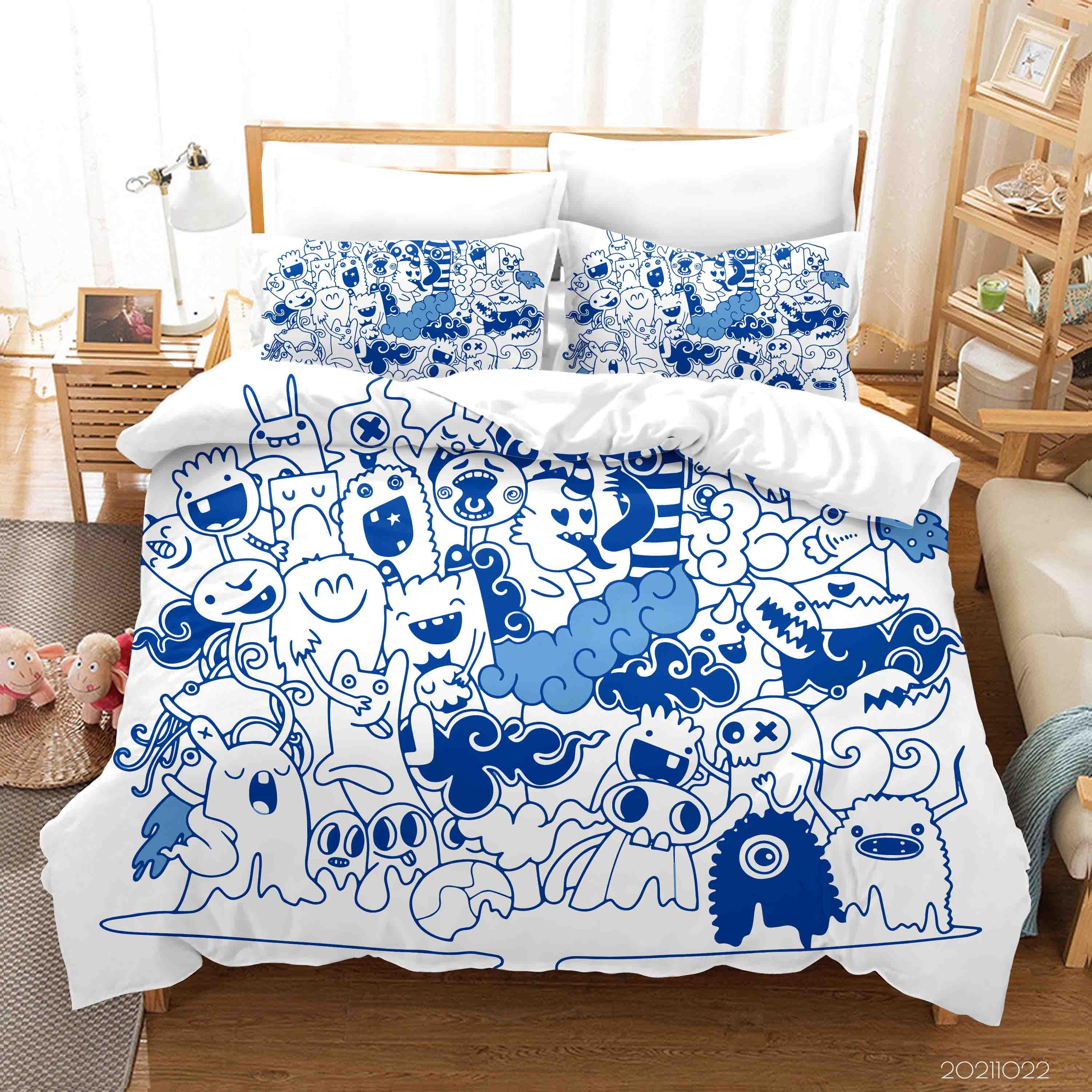 3D Abstract Blue Monster Graffiti Quilt Cover Set Bedding Set Duvet Cover Pillowcases 48- Jess Art Decoration