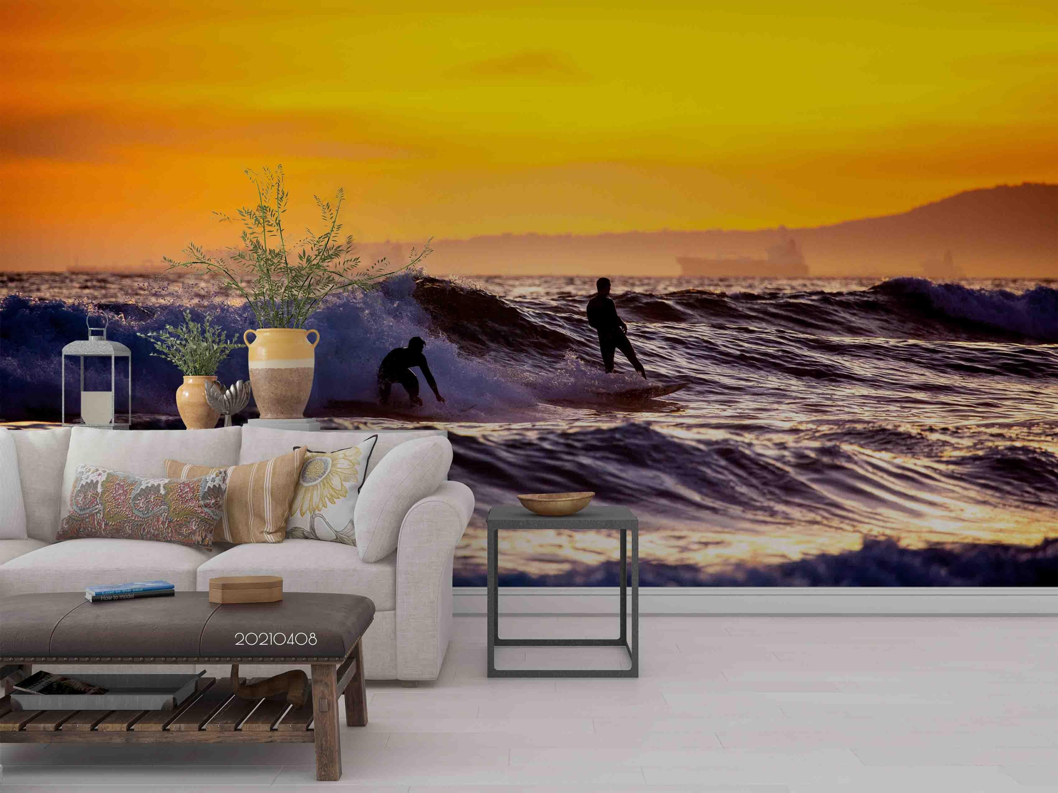 3D Ocean Sunset Surfing Wall Mural Wallpaper LQH 550- Jess Art Decoration