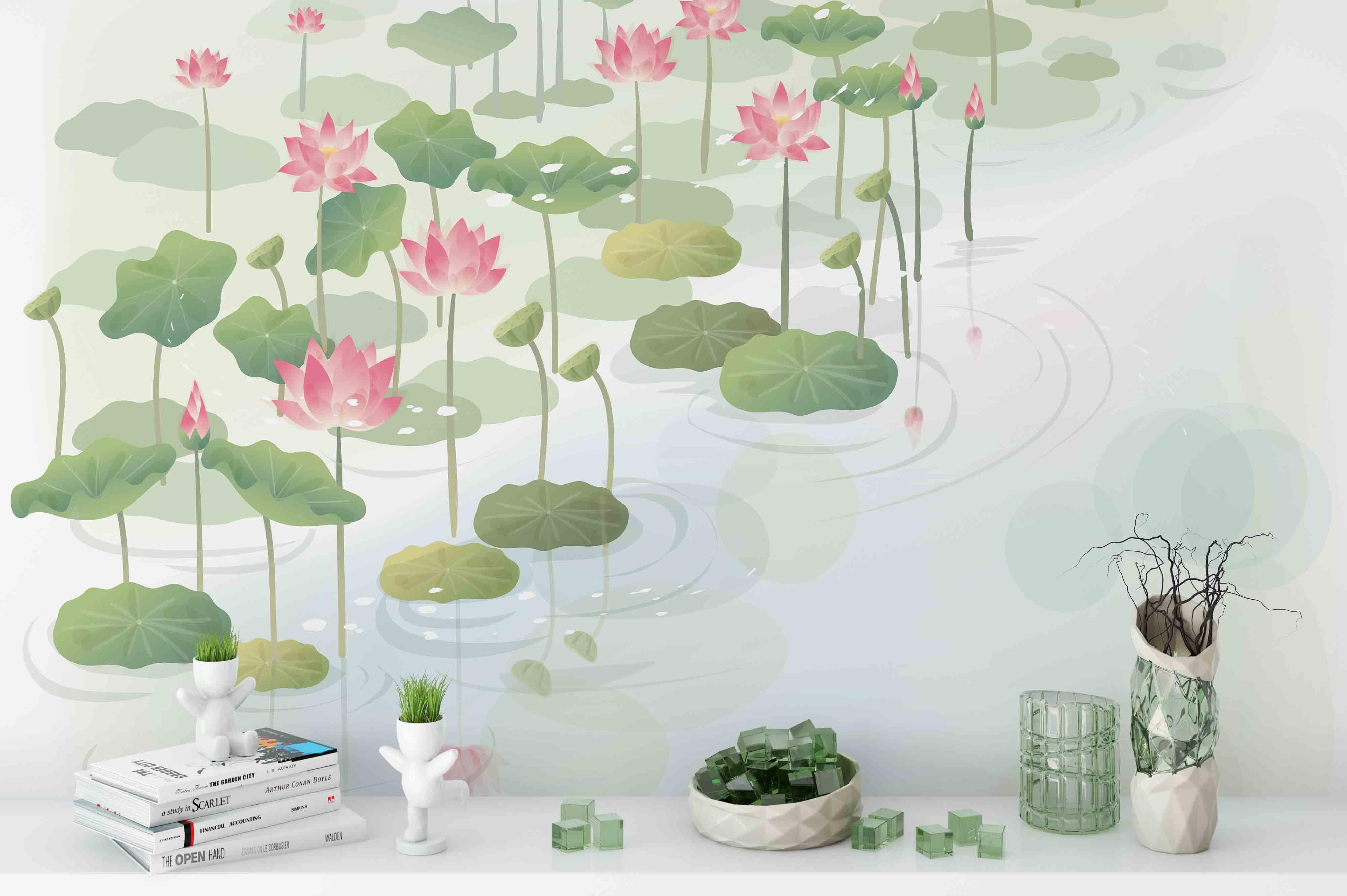 3D Lotus Leaves Wall Mural Wallpaper 223- Jess Art Decoration