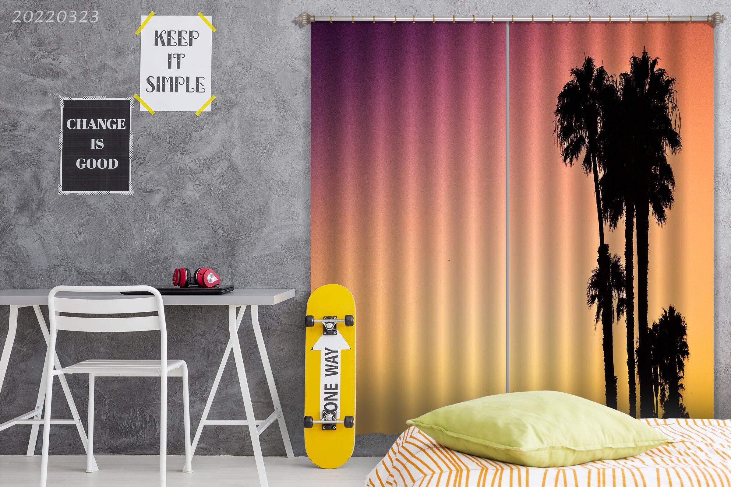 3D Abstract Coconut Tree Orange Sky Curtains and Drapes GD 2593- Jess Art Decoration