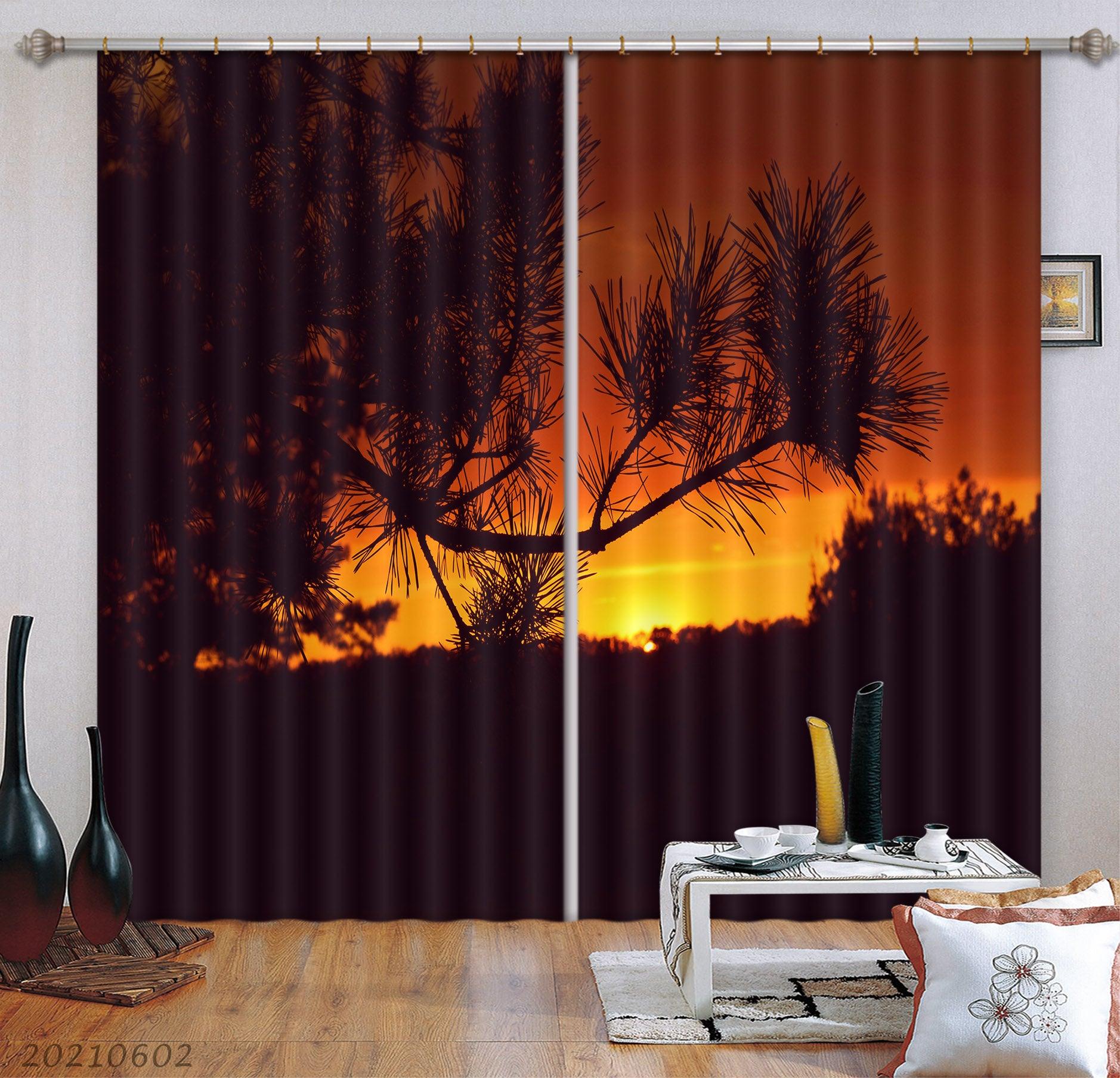 3D Pine Branch Sunset Red Sky Curtains and Drapes GD 681- Jess Art Decoration