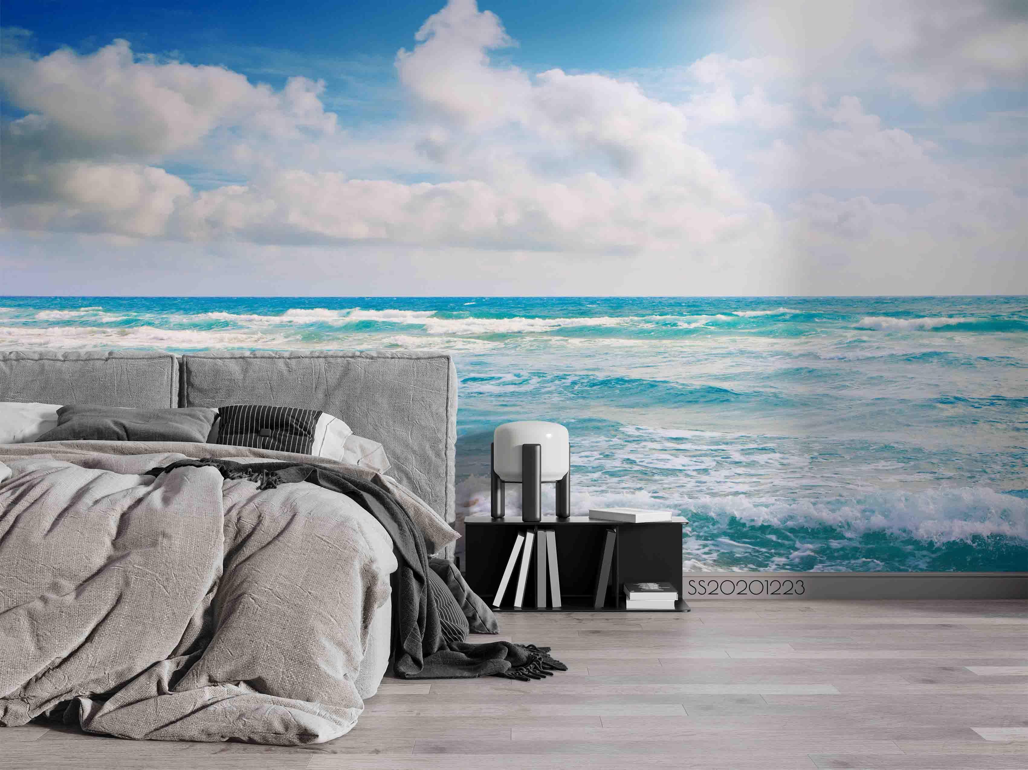 3D Blue Sky White Cloud Sea Beach Wall Mural Wallpaper LQH 9- Jess Art Decoration