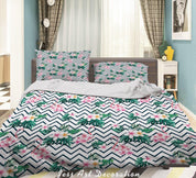3D Flamingo Floral Leaves Pattern Quilt Cover Set Bedding Set Duvet Cover Pillowcases WJ 3742- Jess Art Decoration