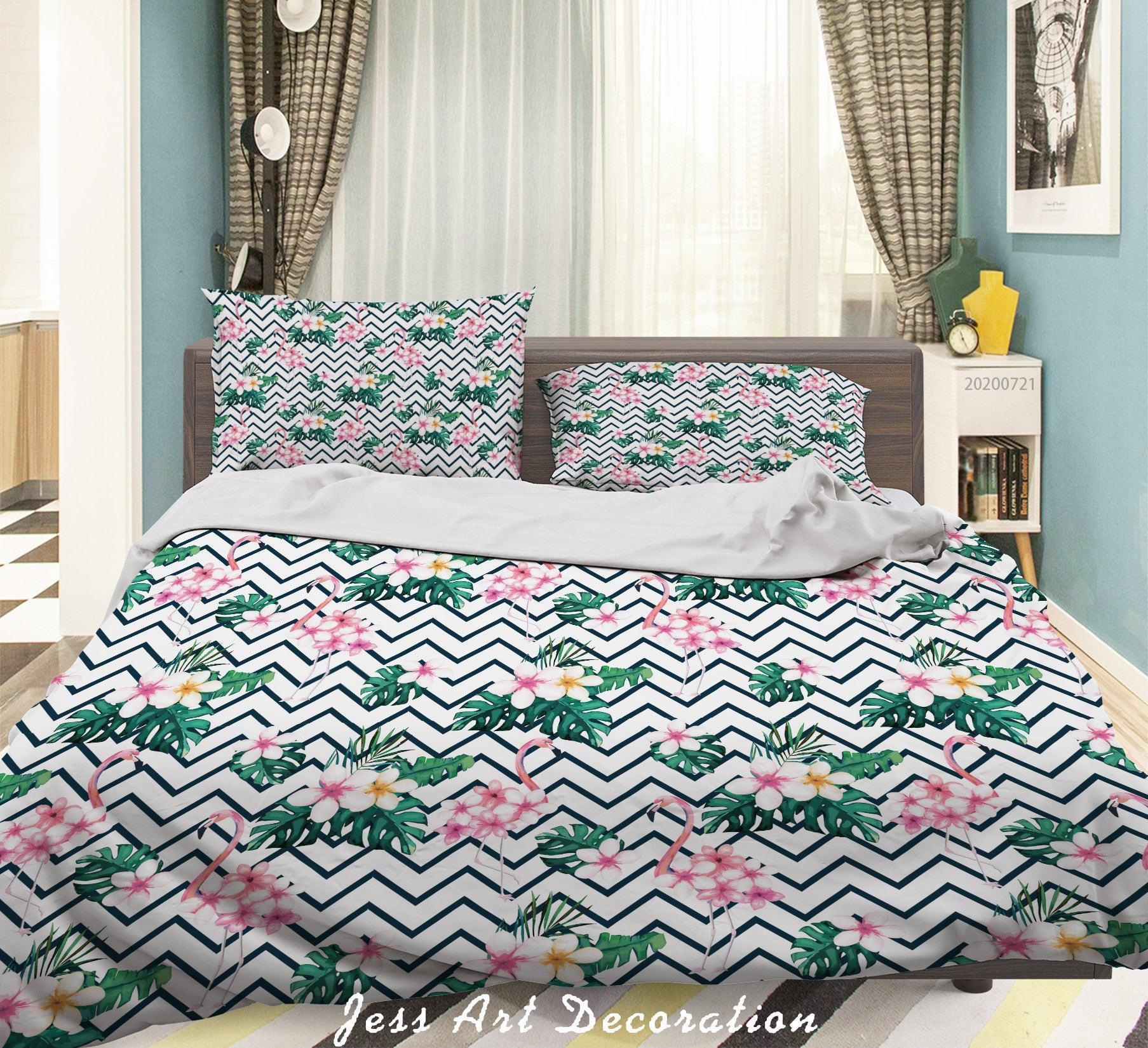 3D Flamingo Floral Leaves Pattern Quilt Cover Set Bedding Set Duvet Cover Pillowcases WJ 3742- Jess Art Decoration