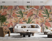 3D Tropical Leaves Floral Flamingo Wall Mural Wallpaper GD 995- Jess Art Decoration