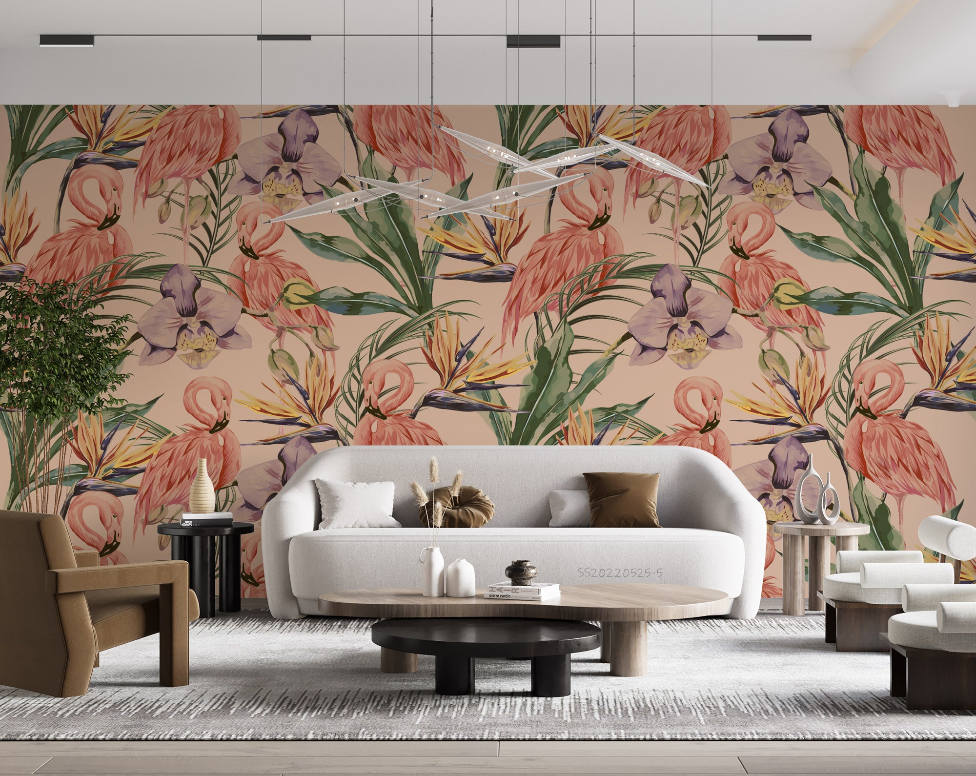 3D Tropical Leaves Floral Flamingo Wall Mural Wallpaper GD 995- Jess Art Decoration