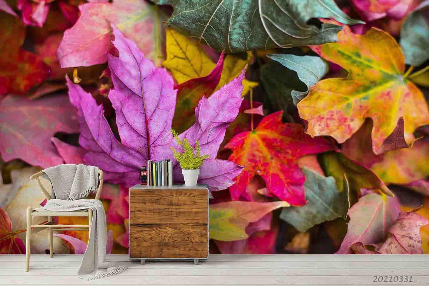 3D Autumn Color Maple Leaf Wall Mural Wallpaper LQH 436- Jess Art Decoration