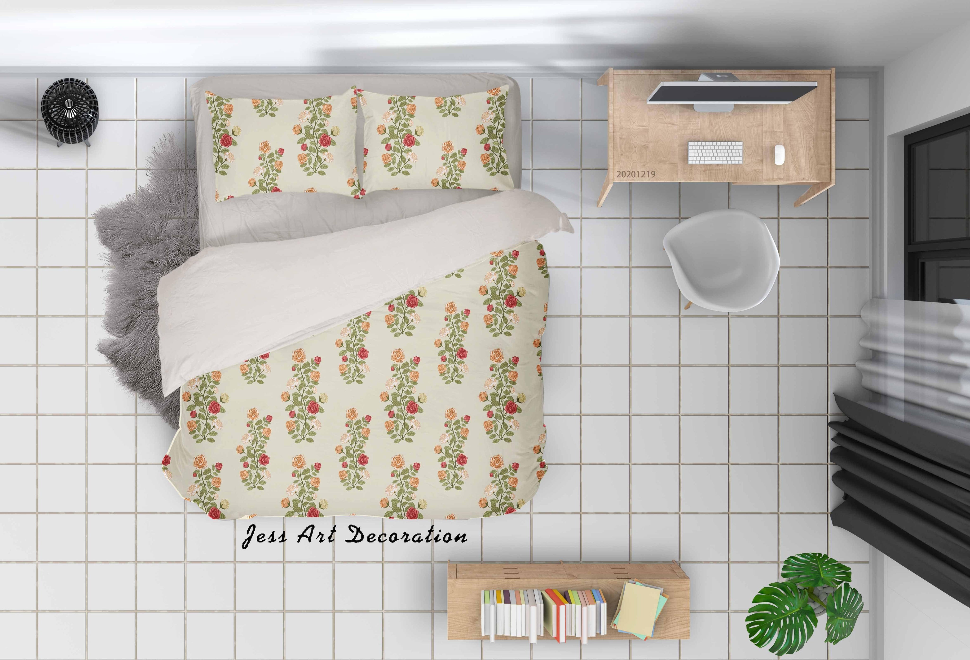 3D Hand Drawn Floral Leaves Quilt Cover Set Bedding Set Duvet Cover Pillowcases 19- Jess Art Decoration