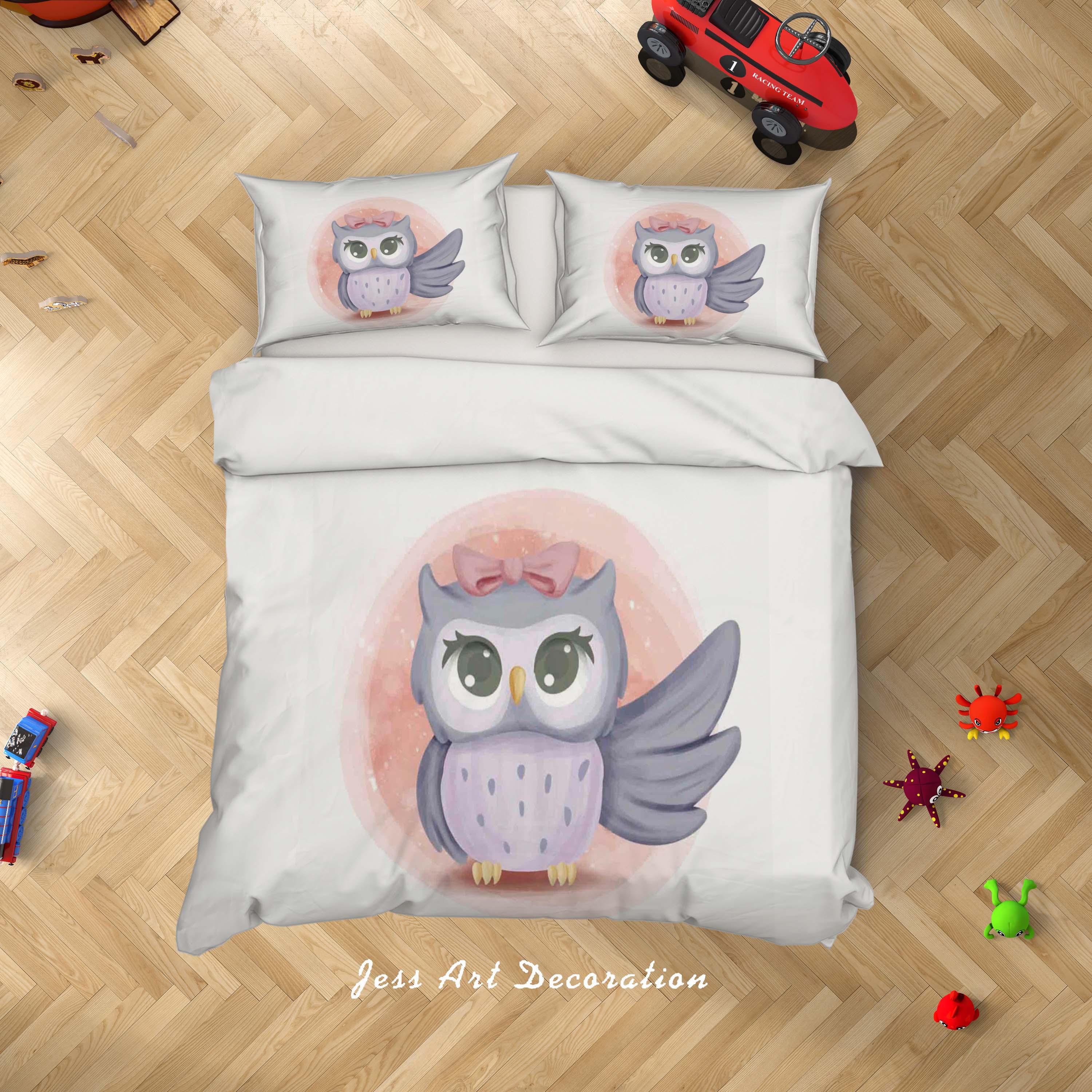 3D White Owl Quilt Cover Set Bedding Set Duvet Cover Pillowcases SF04- Jess Art Decoration