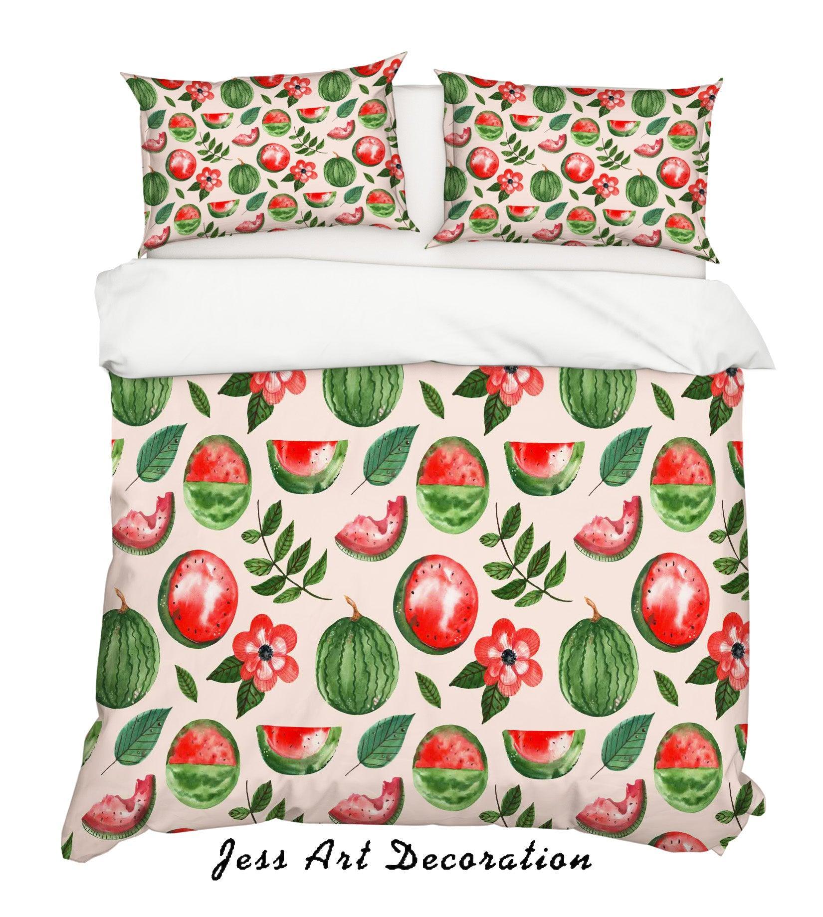 3D Watermelon Floral Quilt Cover Set Bedding Set Pillowcases 16- Jess Art Decoration