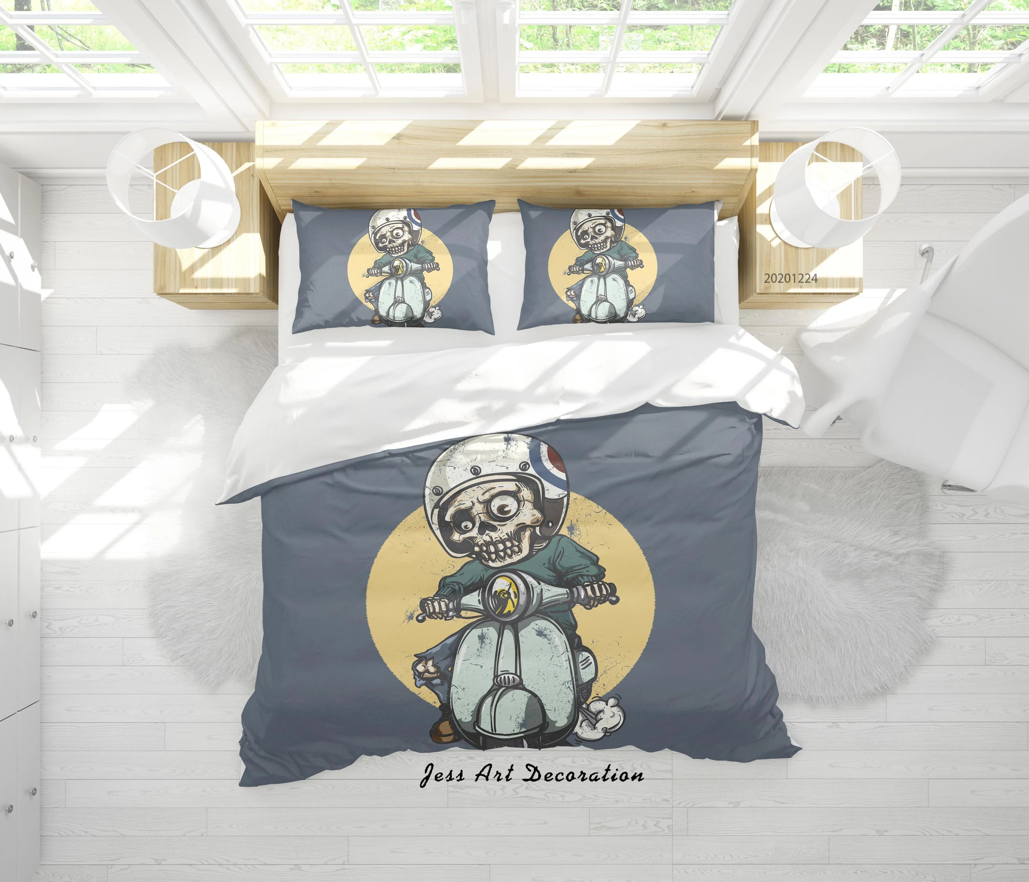 3D Hand Drawn Skeleton Motorcycle Quilt Cover Set Bedding Set Duvet Cover Pillowcases 135 LQH- Jess Art Decoration