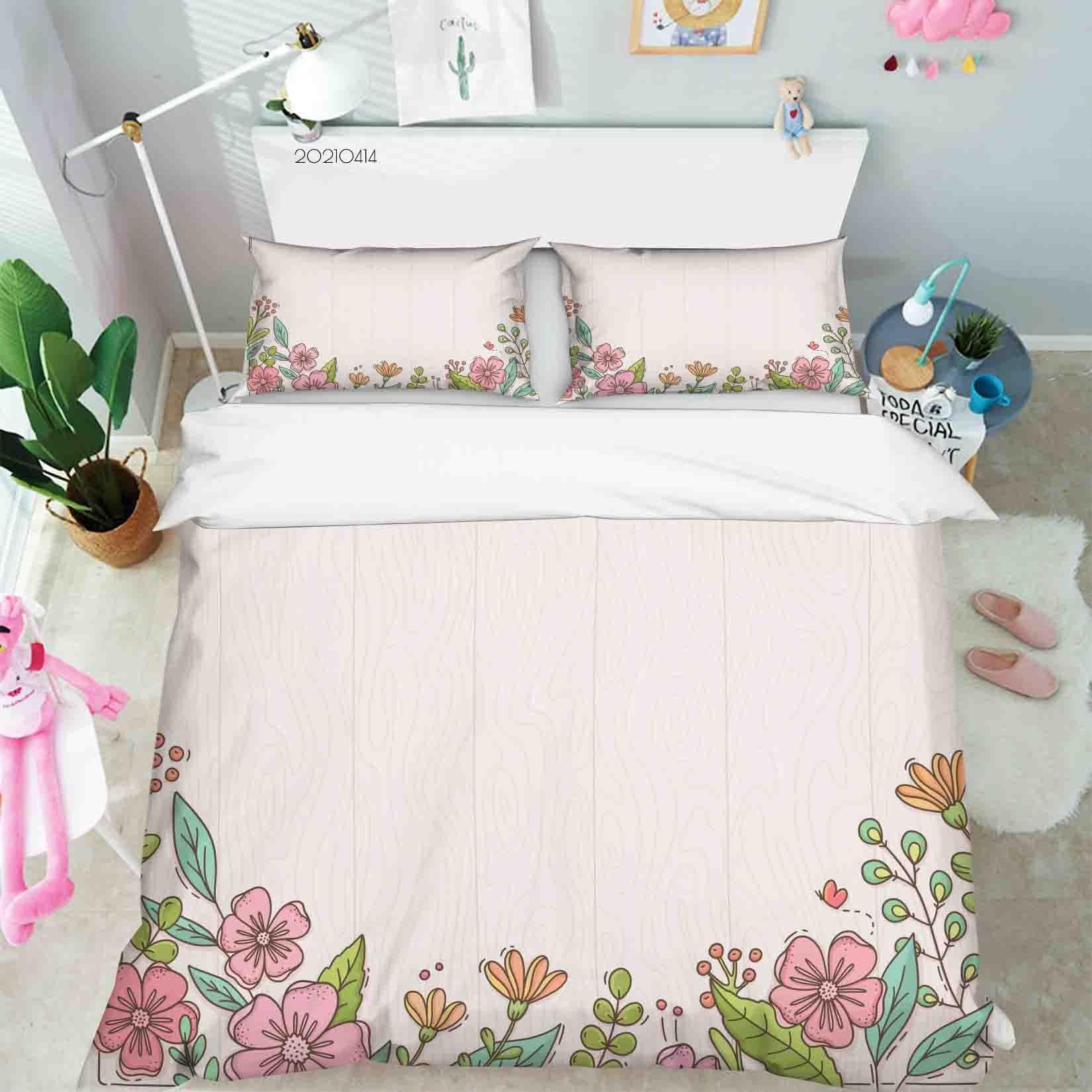 3D Watercolor Pink Floral Leaf Quilt Cover Set Bedding Set Duvet Cover Pillowcases 3- Jess Art Decoration