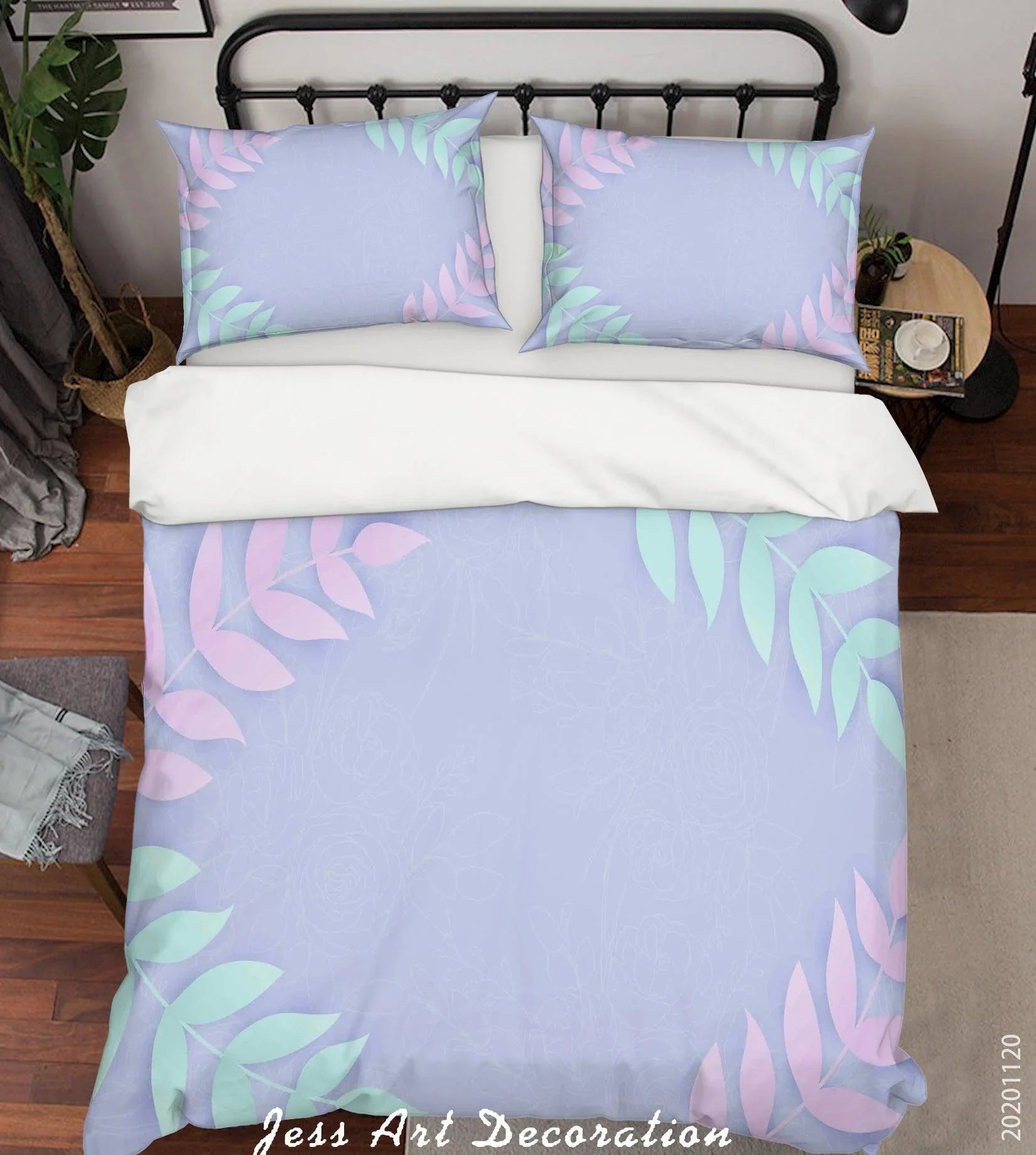 3D Hand Drawn Colorful Plant Blue Quilt Cover Set Bedding Set Duvet Cover Pillowcases LXL- Jess Art Decoration