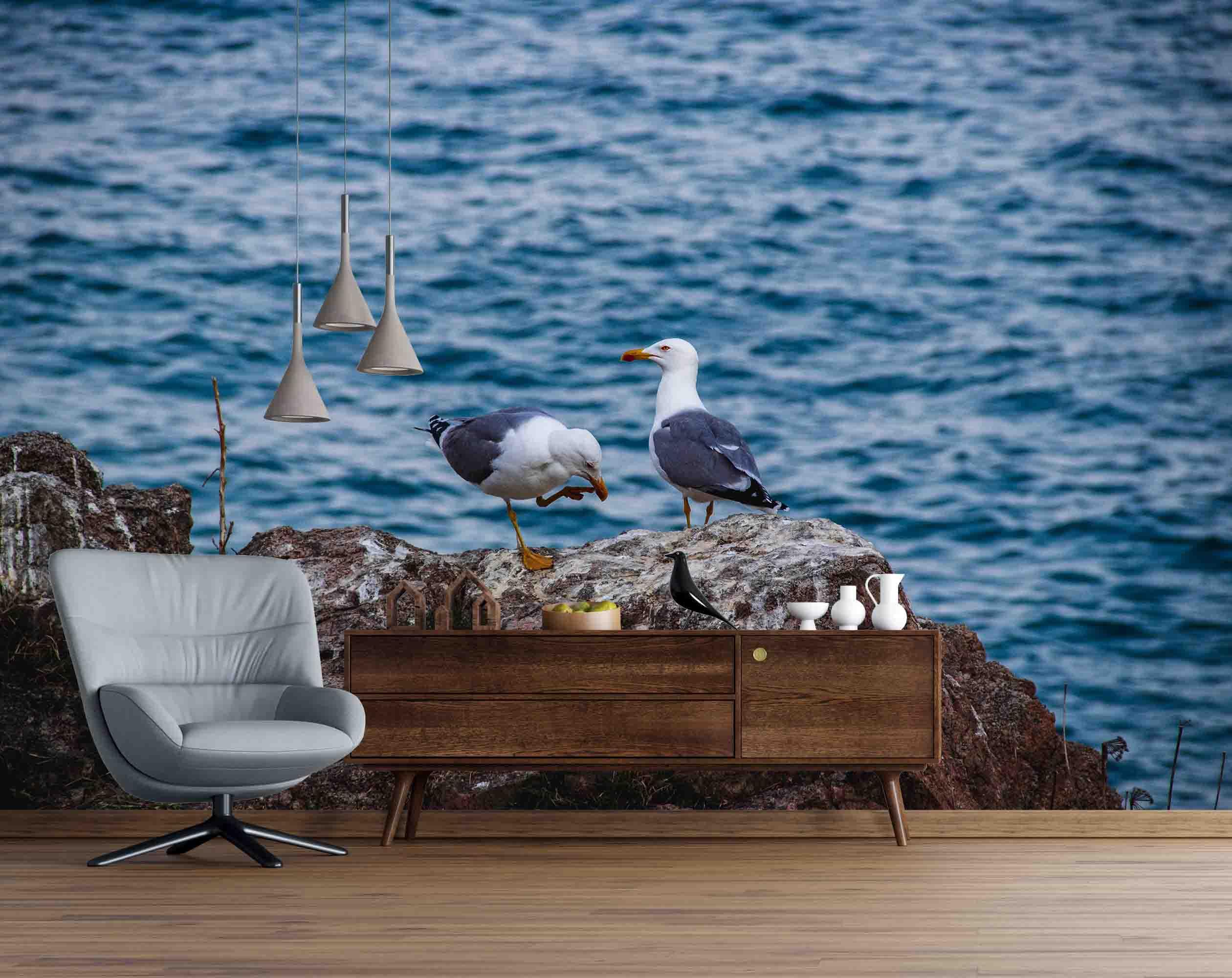 3D Blue Sea Birds Wall Mural Wallpa 17- Jess Art Decoration