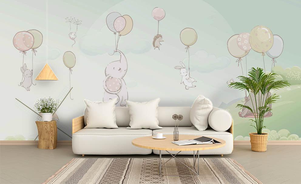 3D Cartoon Animals Balloon Wall Mural Wallpaper 223- Jess Art Decoration