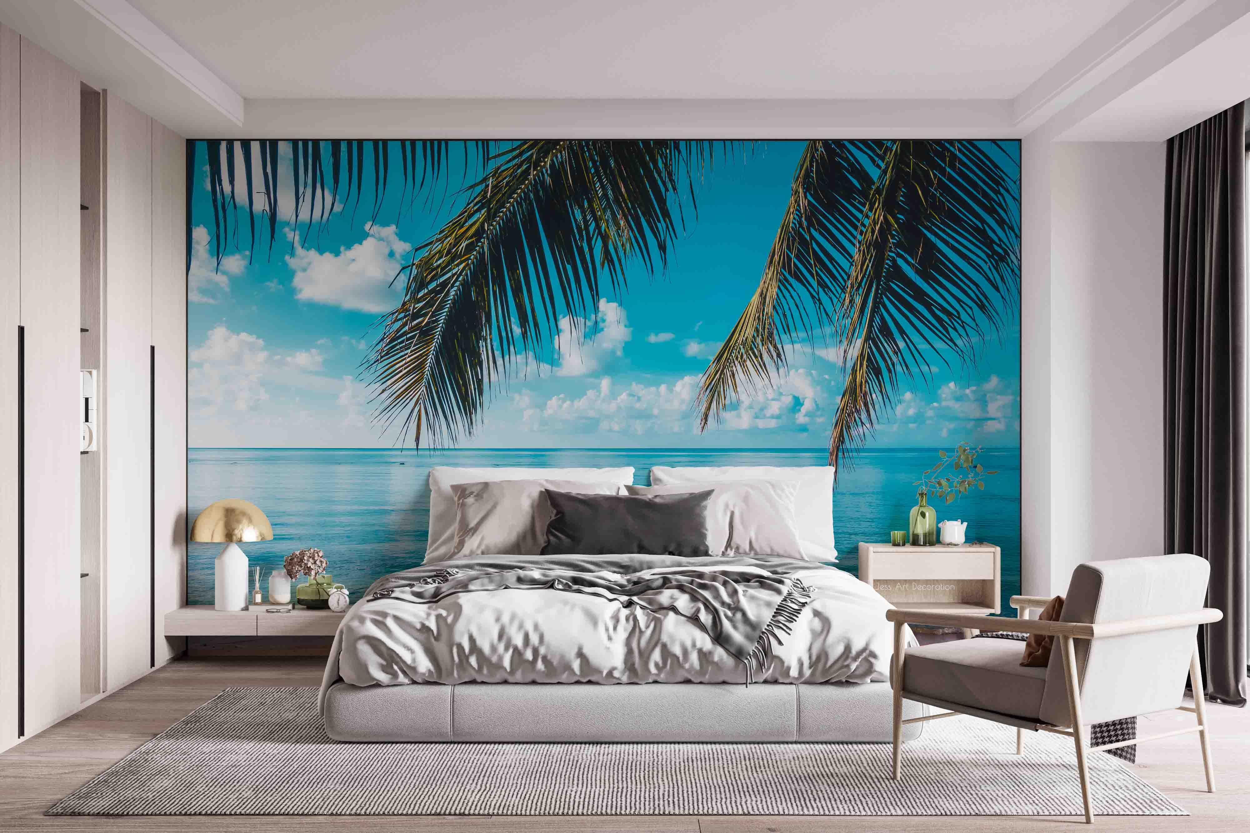 3D Beach Blue Ocean Coconut Tree Landscape Wall Mural Wallpaper GD 2835- Jess Art Decoration