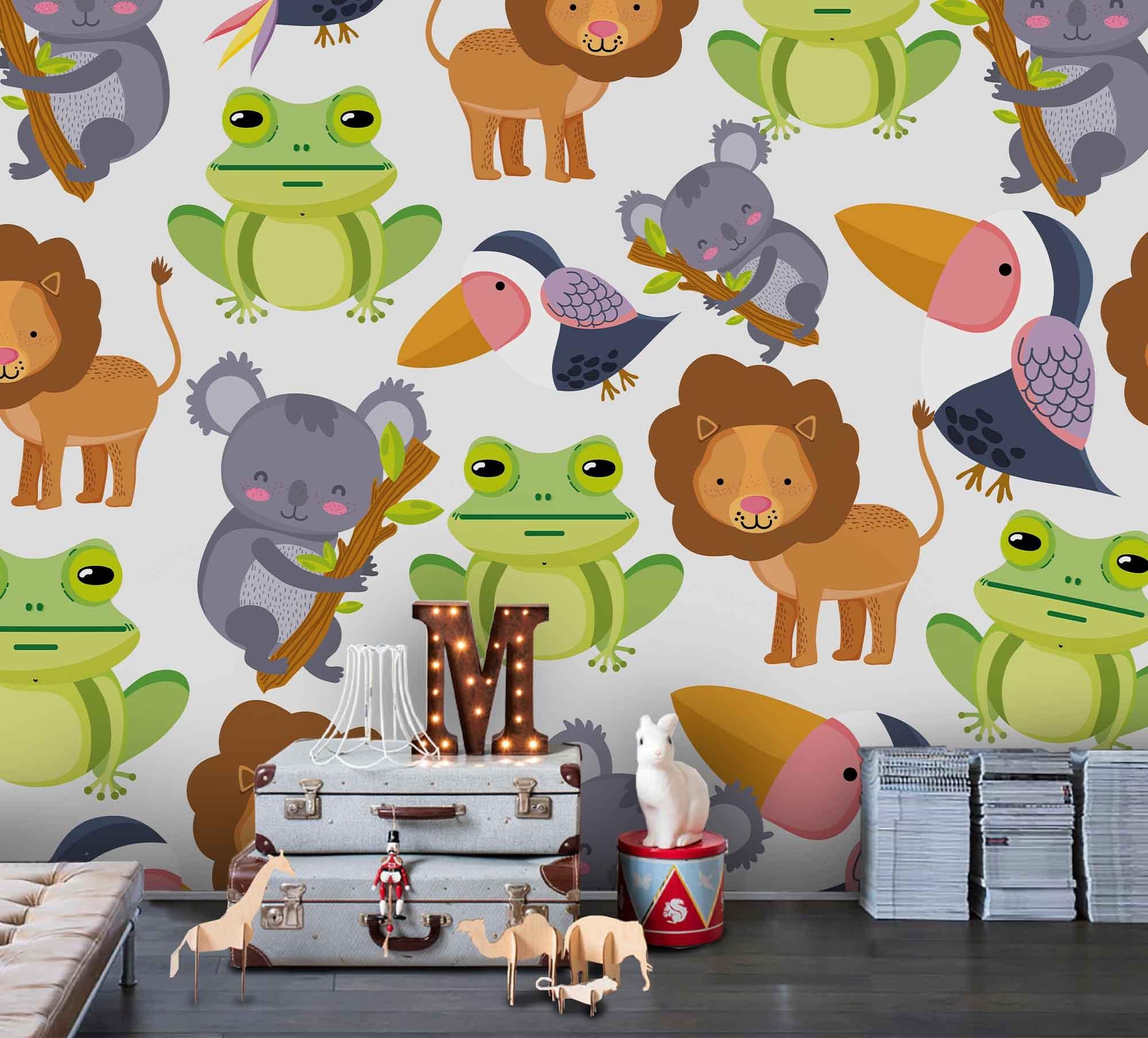 3D Cartoon Color Animal Frog Lion Wall Mural Wallpaper A214 LQH- Jess Art Decoration