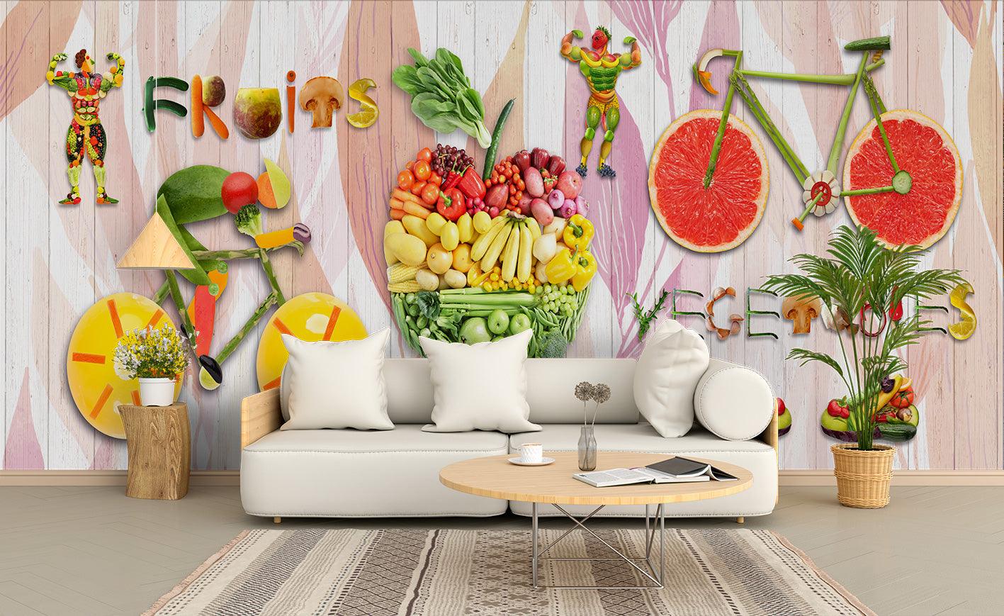 3D Colorful Fruit Bicycle Wall Mural Wallpaper 27- Jess Art Decoration