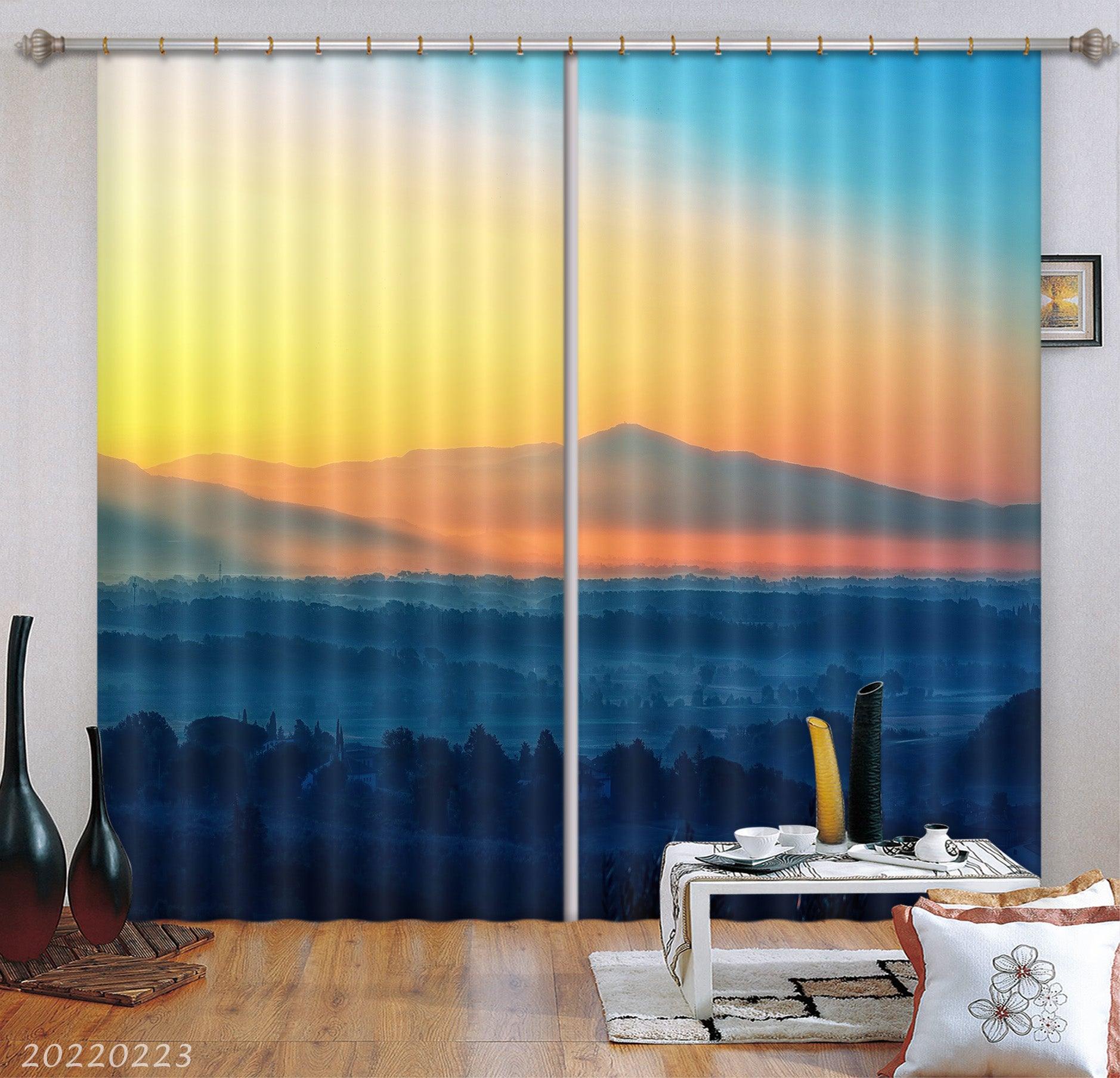 3D Woods Hill Golden Sunbeam Curtains and Drapes GD 2476- Jess Art Decoration