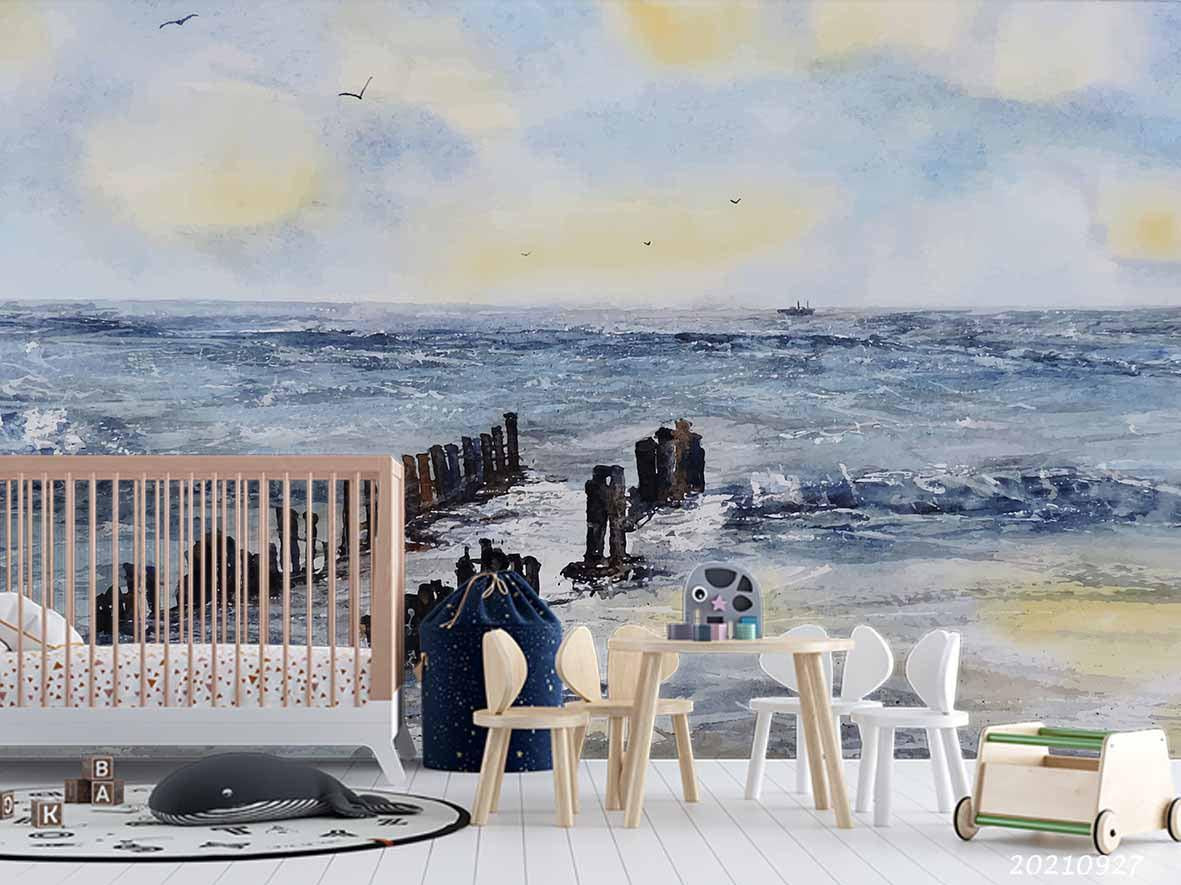 3D Sea Beach Landscape Oil Painting Wall Mural Wallpaper LQH 183- Jess Art Decoration