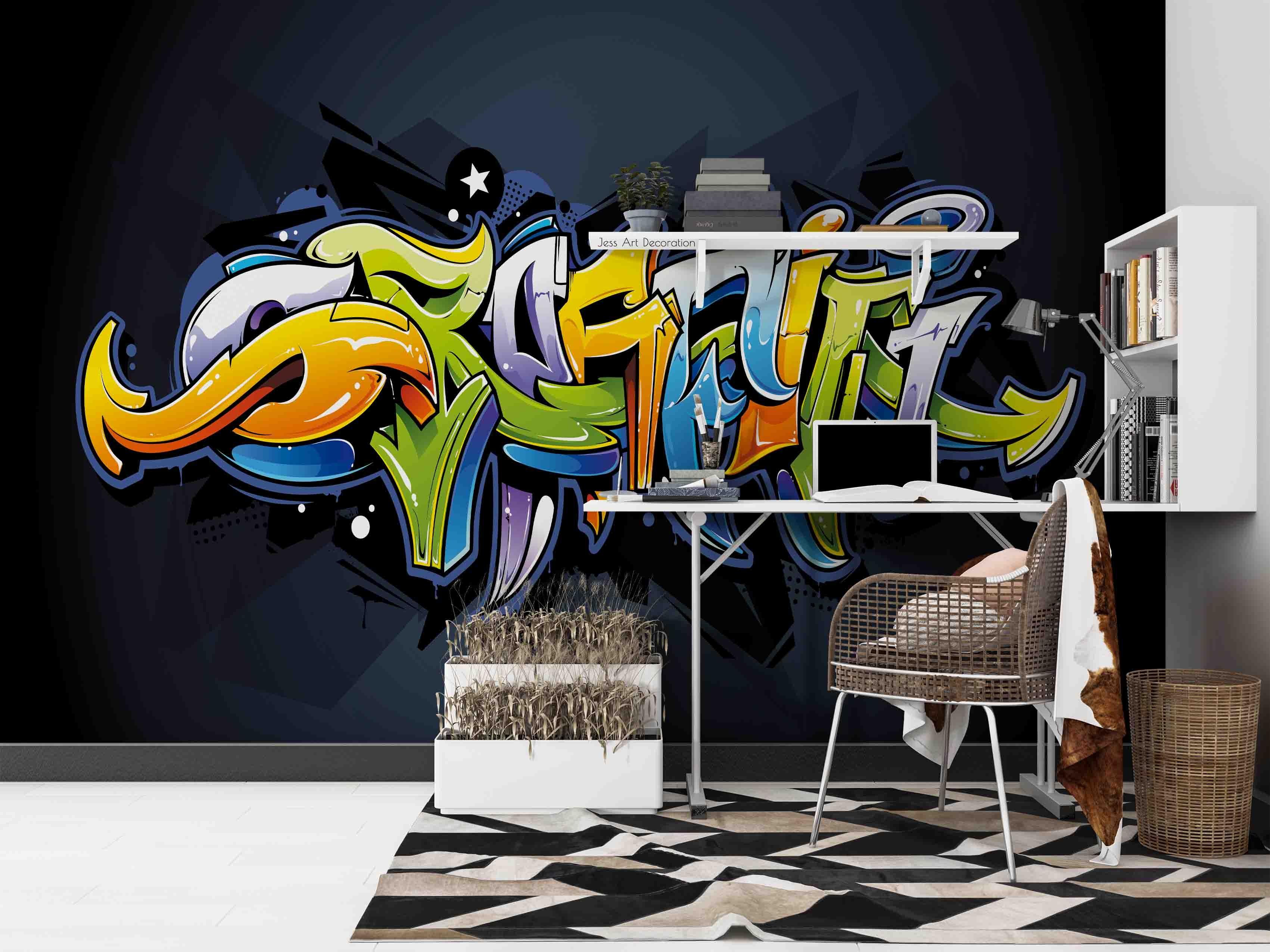 Graffiti Alphabet Pattern Wallpaper typography graffiti wall mural for teen room or studio