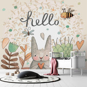 3D Hand Drawn Fresh Cartoon Rabbit Bee Butterfly Plant Wall Mural Wallpaper GD 1958- Jess Art Decoration