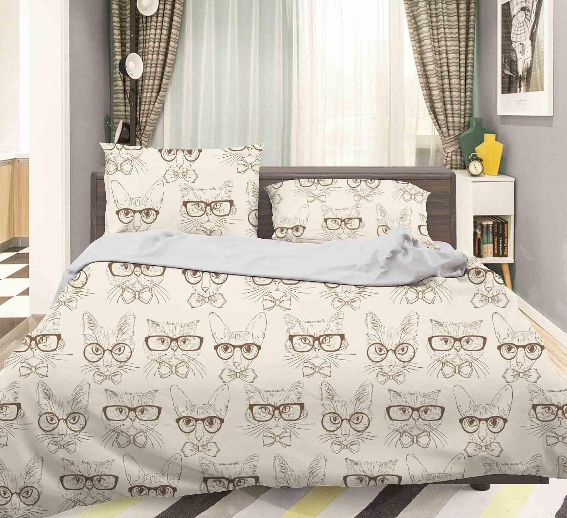 3D Beige Dog Cat Quilt Cover Set Bedding Set Pillowcases 44- Jess Art Decoration