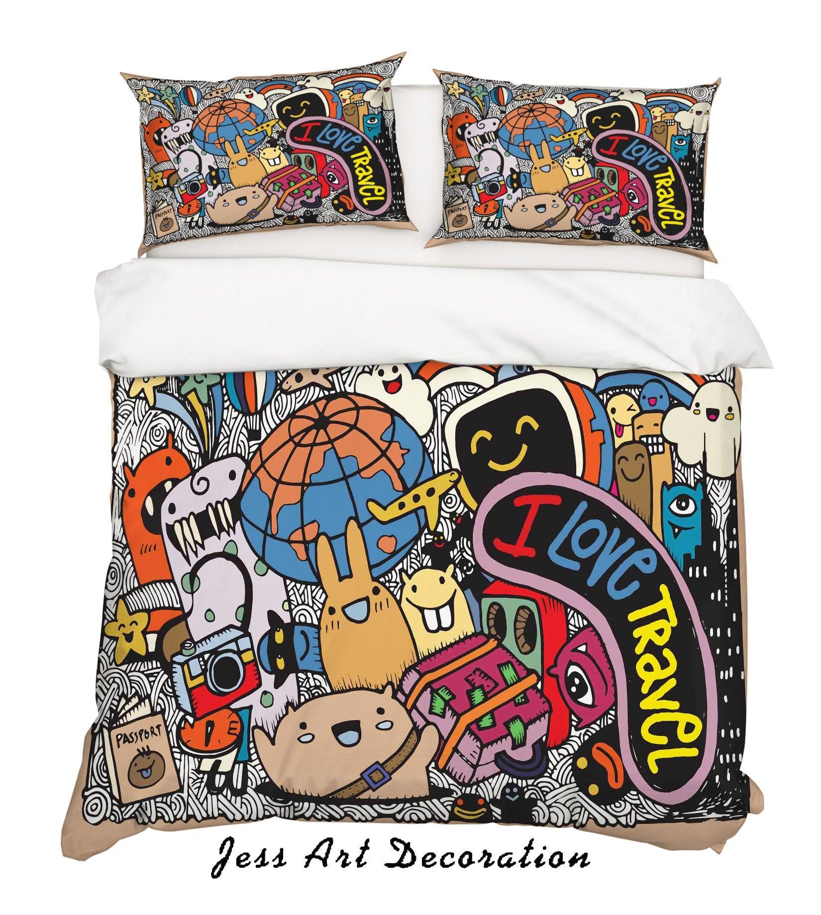3D Graffiti Colorful Monster Quilt Cover Set Bedding Set Duvet Cover Pillowcases LXL- Jess Art Decoration