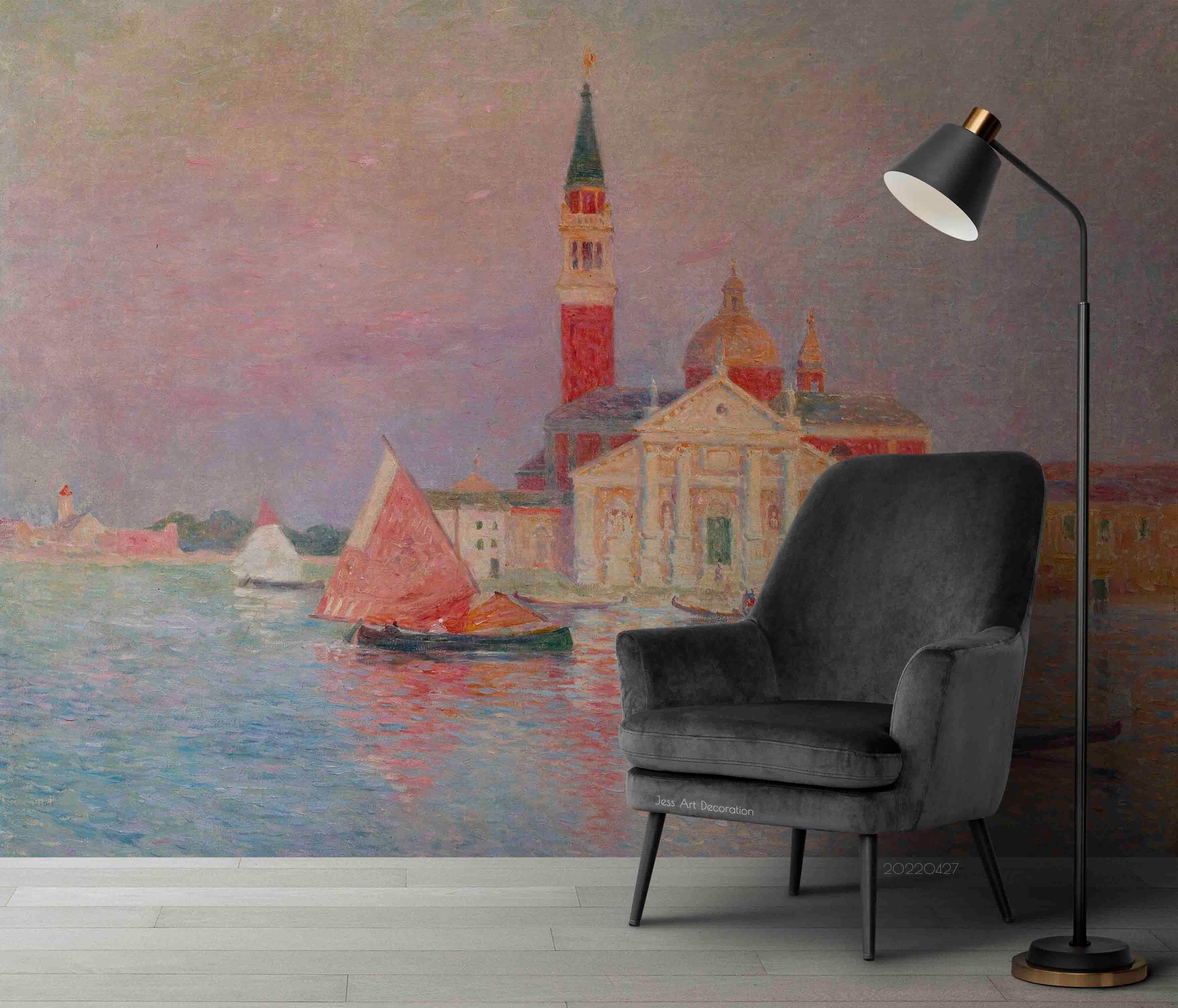 3D Architecture Sailboat Lake Landscape Oil Painting Wall Mural Wallpaper GD 4545- Jess Art Decoration
