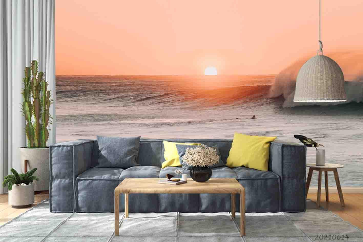 3D  Sunrise Scenery Sea Waves Wall Mural Wallpaper SWW2409- Jess Art Decoration