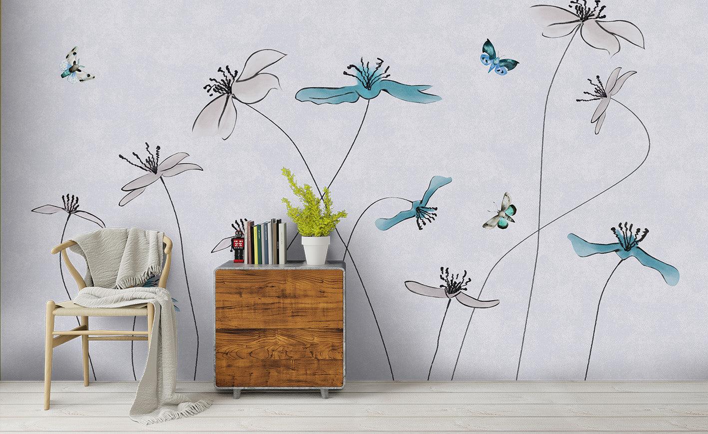 3D Abstract Lotus Butterfly Wall Mural Wallpaper 42- Jess Art Decoration
