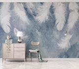 3D White Watercolor Feather Wall Mural 249- Jess Art Decoration
