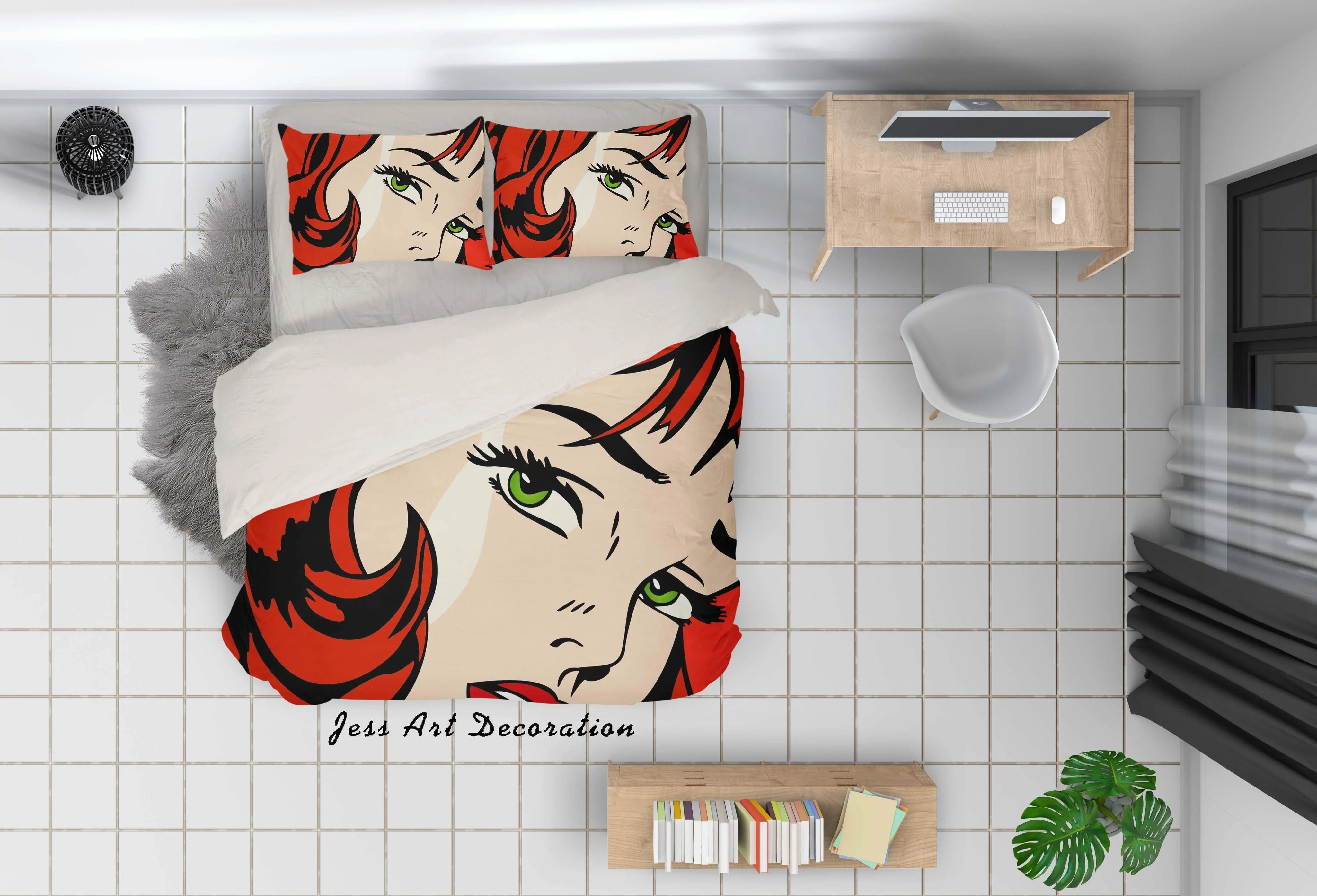 3D Graffiti Red Hair Girl Quilt Cover Set Bedding Set Duvet Cover Pillowcases LXL- Jess Art Decoration