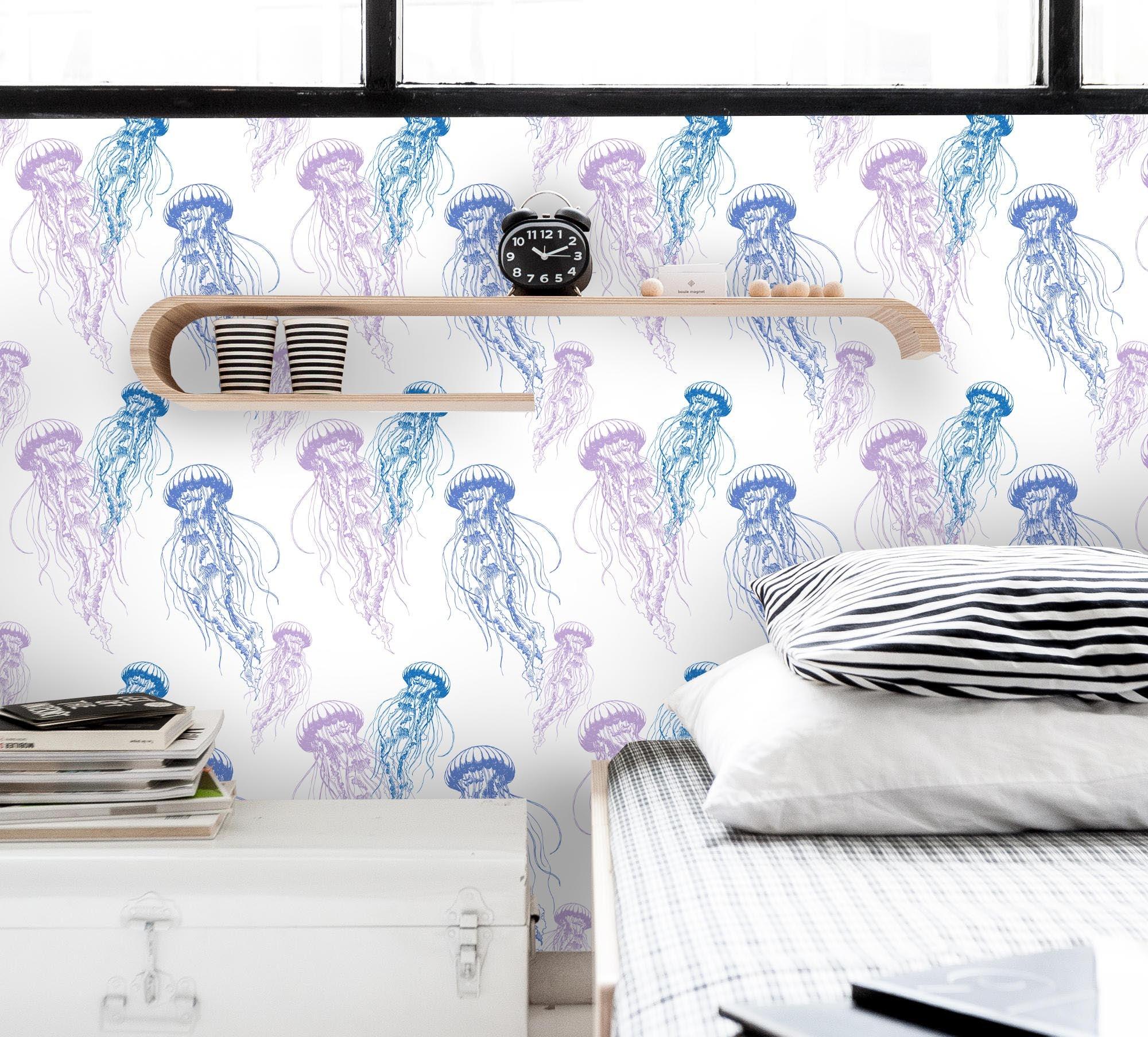 3D Purple Blue Jellyfish Wall Mural Wallpaper 44- Jess Art Decoration