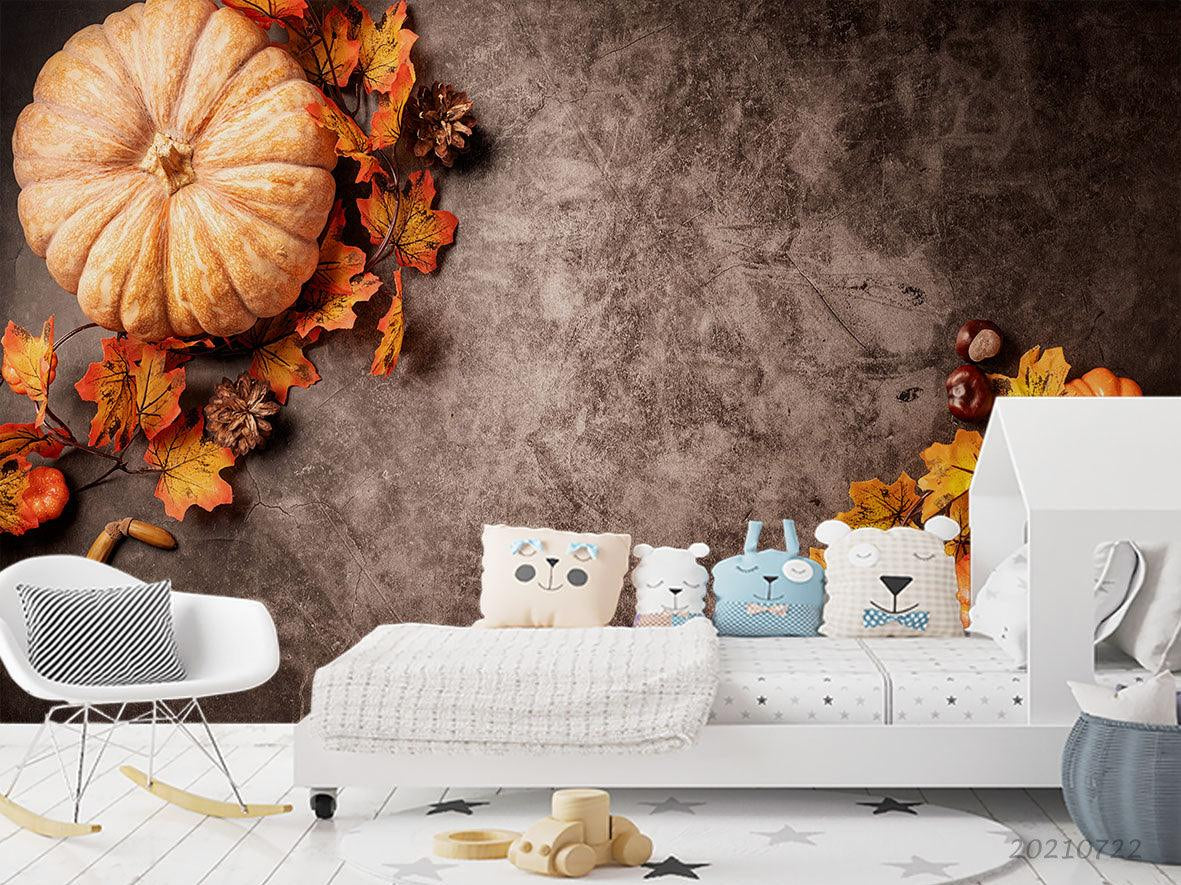3D Autumn Leaf Pumpkin Wall Mural Wallpaper LQH 504- Jess Art Decoration